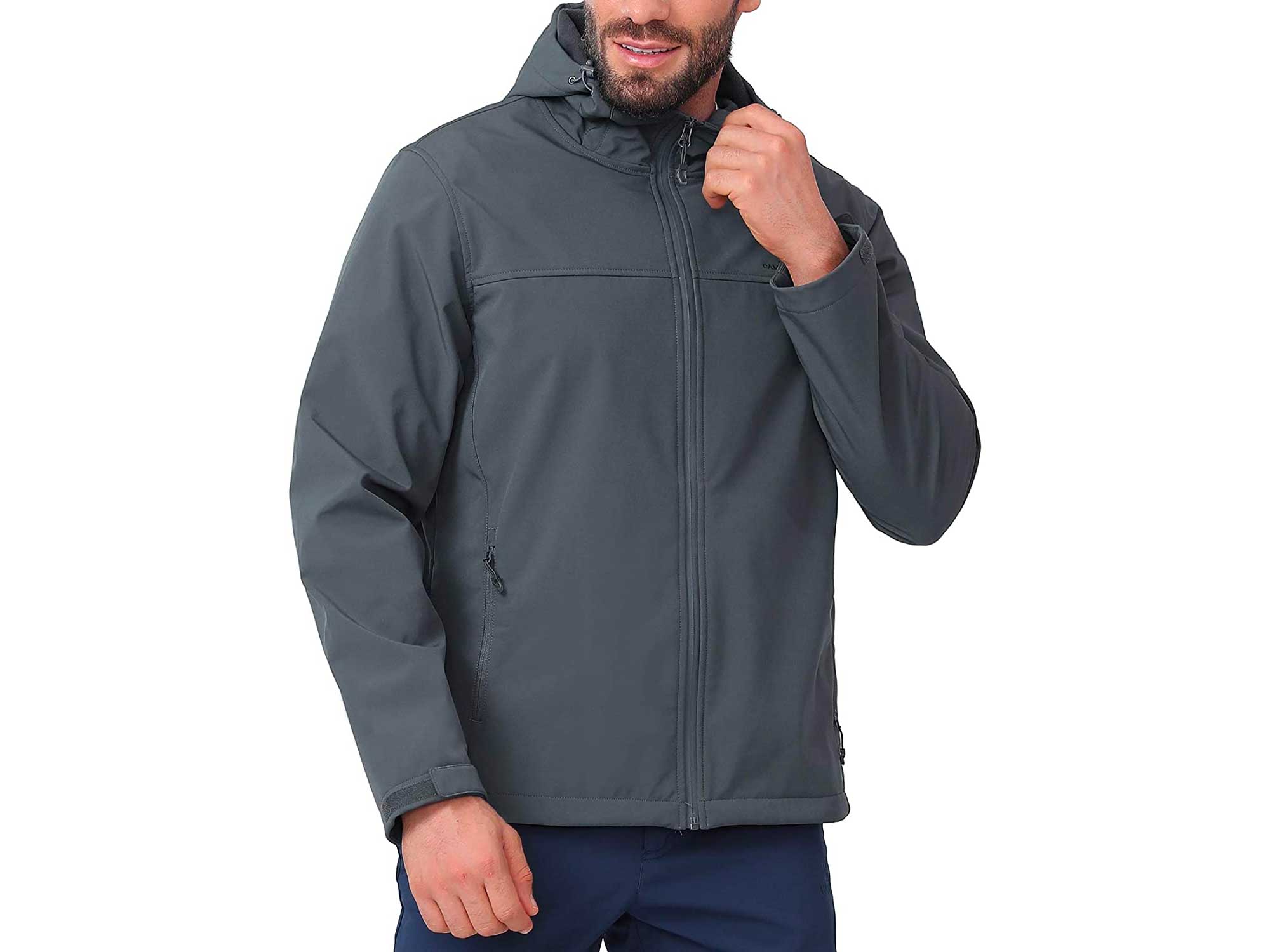 CAMEL CROWN Softshell Jacket Men Hooded Fleece Lined Outdoor Jackets Windproof Water Resistant for Hiking Casual Work