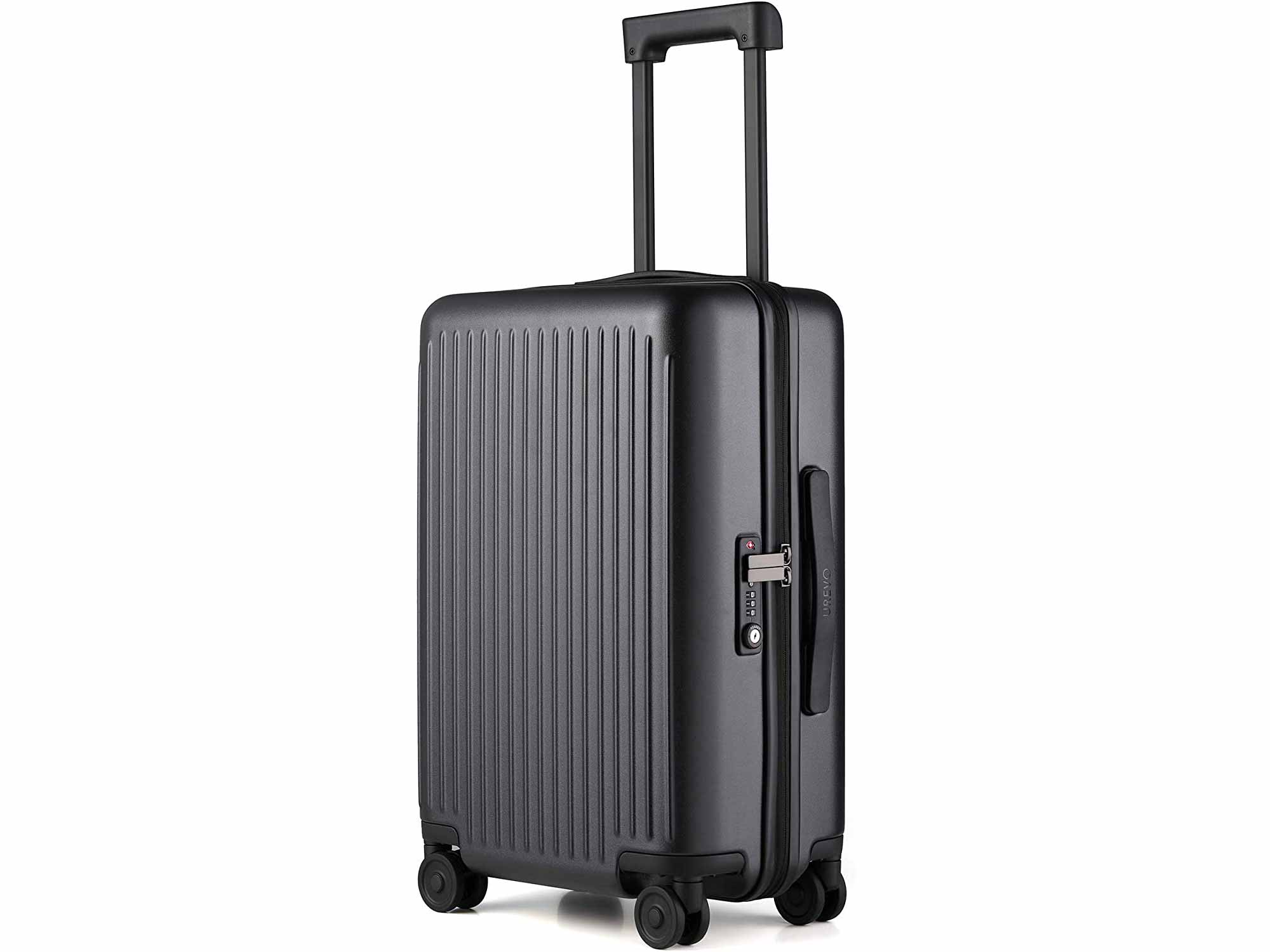 NINETYGO Hardside Luggage with Spinner Wheels, 100% Polycarbonate Geometric Suitcase with TSA Lock for Travel, Large Capacity & Stylish Sleek Design (24-inch Checked-Medium Black)