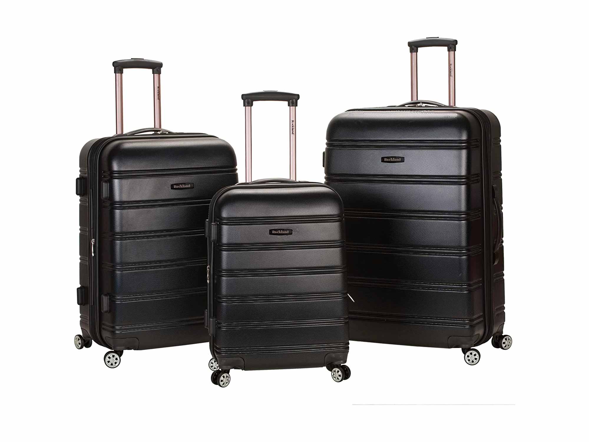 Rockland Melbourne Hardside Expandable Spinner Wheel Luggage, Black, 3-Piece Set