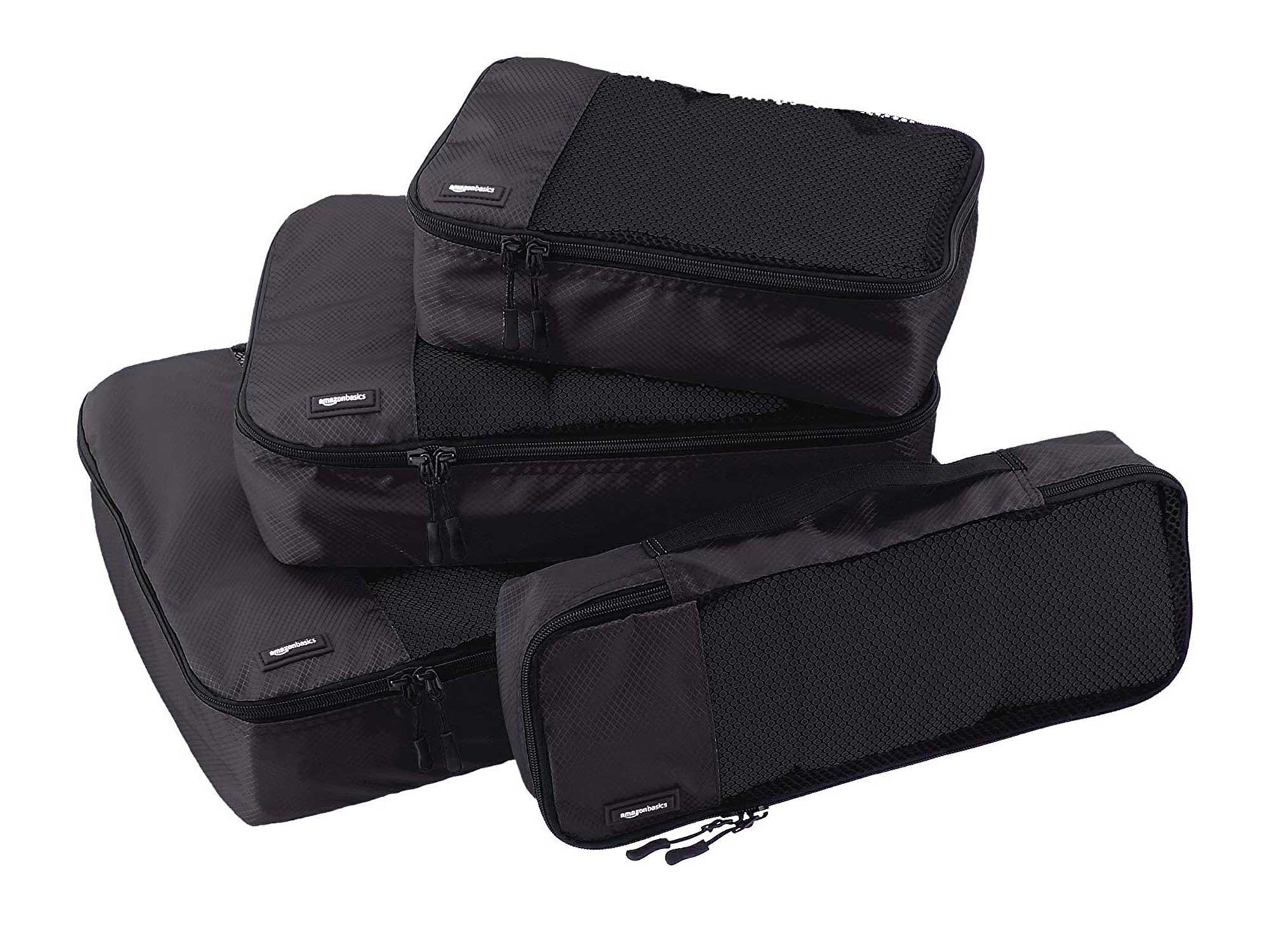 AmazonBasics 4 Piece Packing Travel Organizer Cubes Set, Black