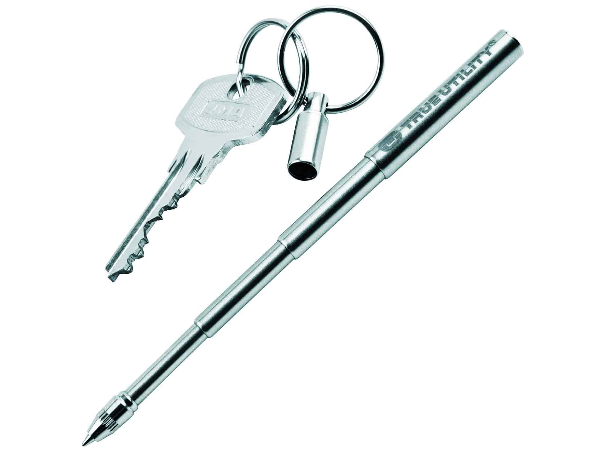 True Utility Stainless Steel Pen Keychain: This Cool Keychain is Engineered to be the Smallest pocket pen, Coolest Keychain Accessories, and the most useful dad gadgets ever seen - TelePen TU246, Silver, One-Size