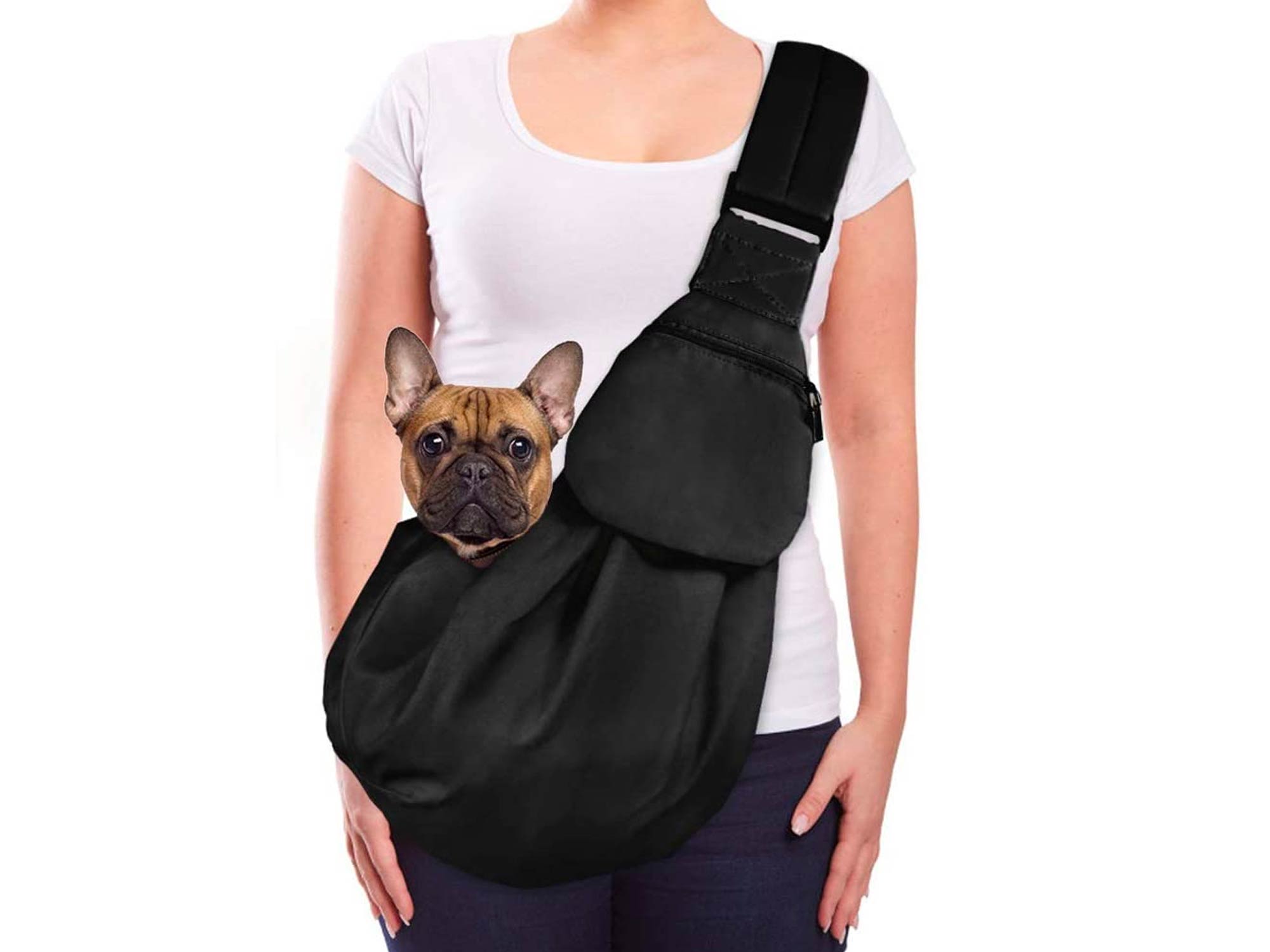 Lukovee Pet Sling, Hand Free Dog Sling Carrier Adjustable Padded Strap Tote Bag Breathable Cotton Shoulder Bag Front Pocket Safety Belt Carrying Small Dog Cat Puppy Machine Washable