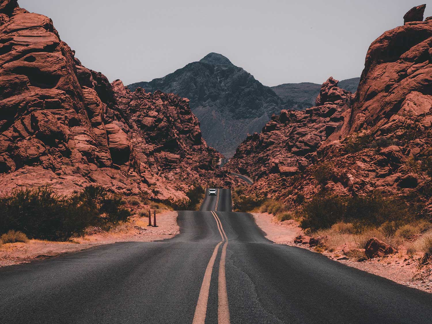 Road running through canyons