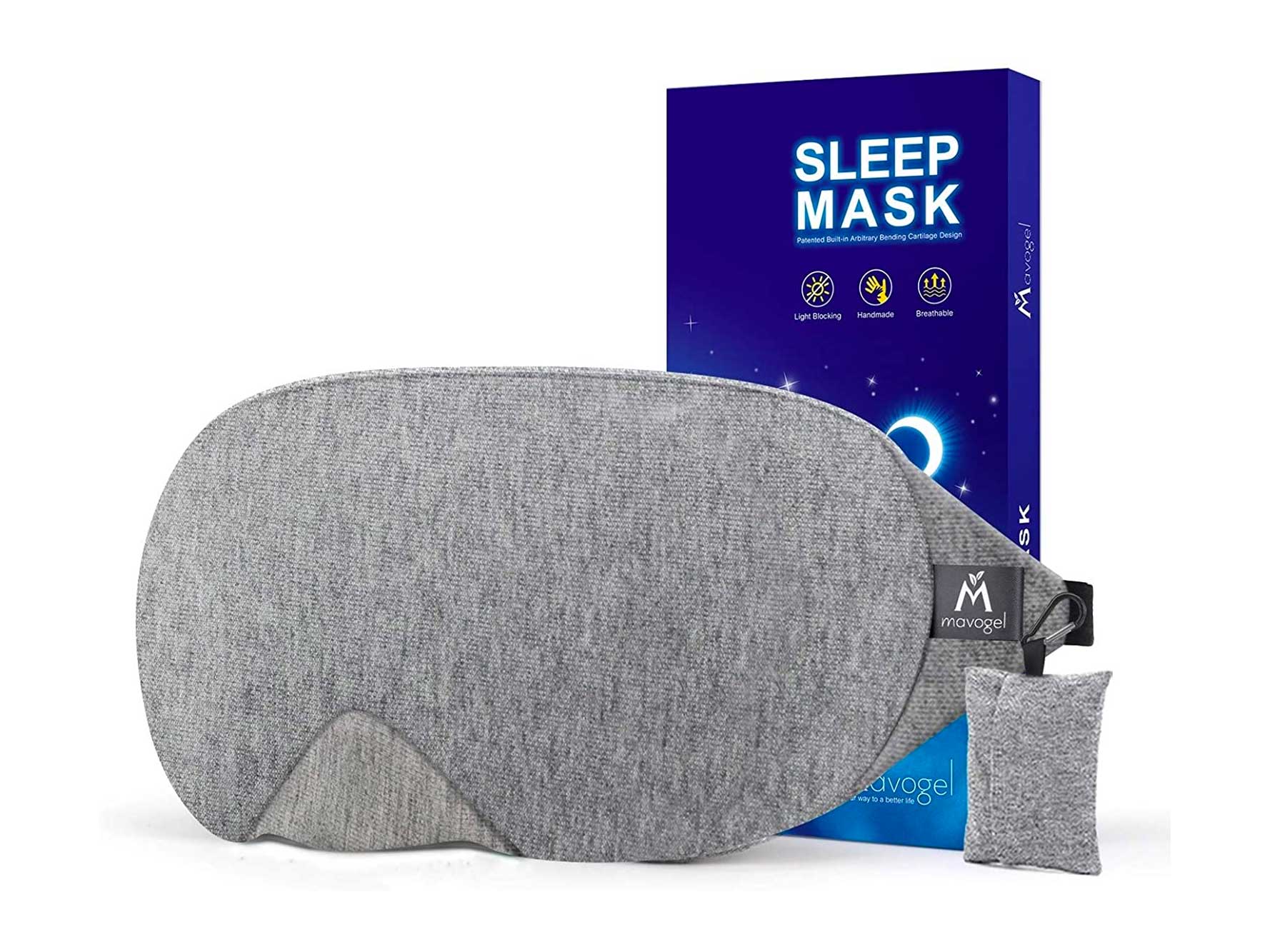 Mavogel Cotton Sleep Eye Mask - Updated Design Light Blocking Sleep Mask, Soft and Comfortable Night Eye Mask for Men Women, Eye Blinder for Travel/Sleeping/Shift Work, Includes Travel Pouch, Grey