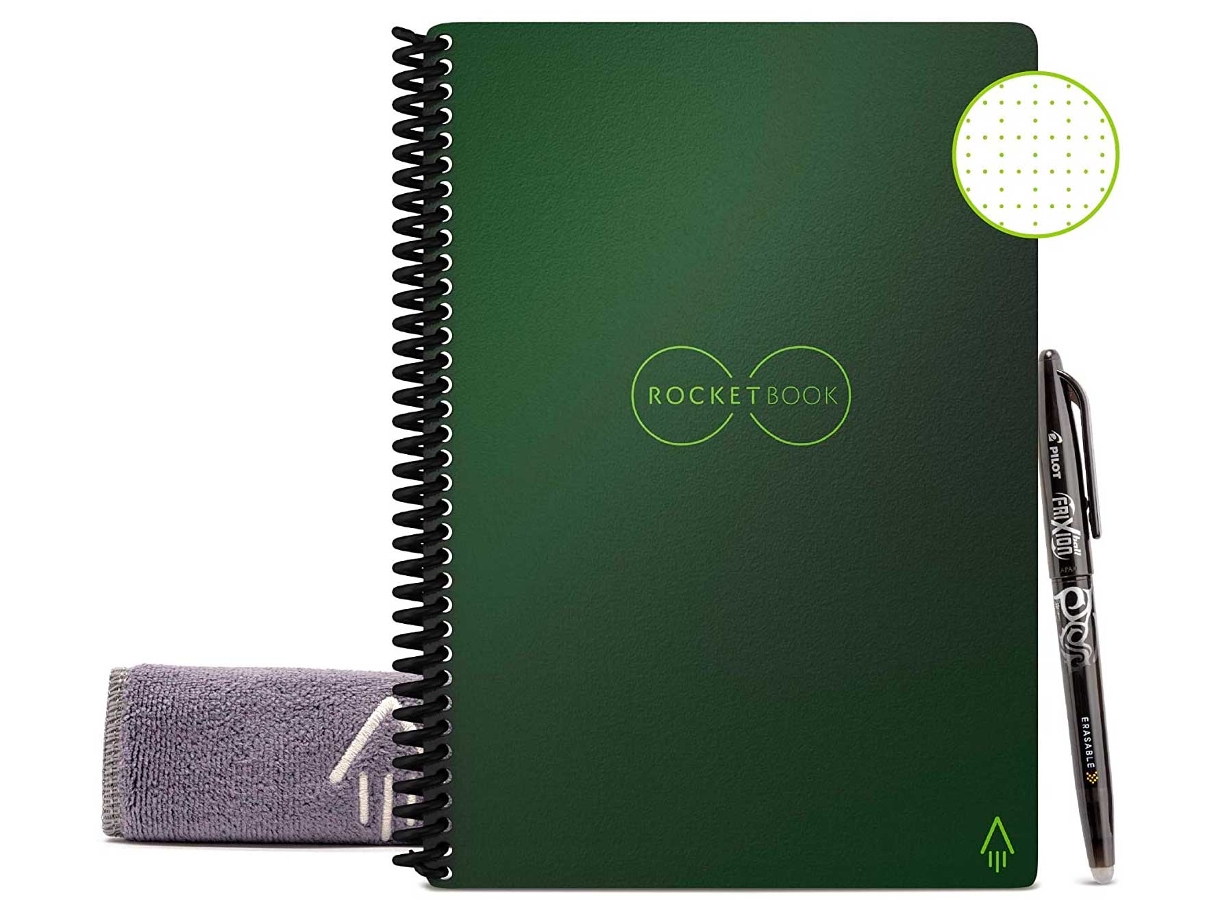 Rocketbook Smart Reusable Notebook - Dot-Grid Eco-Friendly Notebook with 1 Pilot Frixion Pen & 1 Microfiber Cloth Included - Terrestrial Green Cover, Executive Size (6