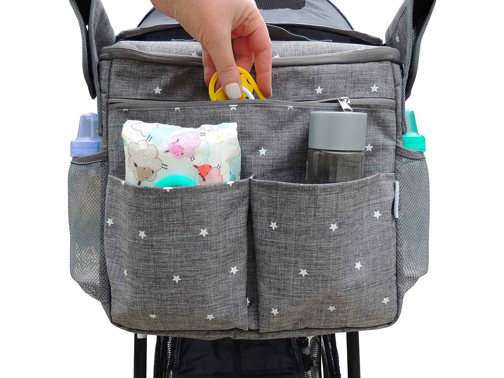 Universal Parents Diaper Organizer Bag with Stroller Attachments. Large Strollers Insulated Baby Bag. Gift for Newborns, Infants, Toddlers, Babies. 3 Ways to Carry - Shoulder, Messenger Bag, Backpack.