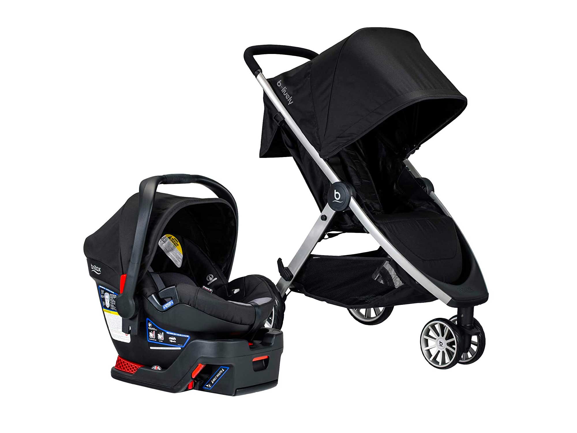 Britax B-Lively Travel System with B-Safe 35 Infant Car Seat | One Hand Fold, XL Storage, Ventilated Canopy, Easy to Maneuver, Ashton