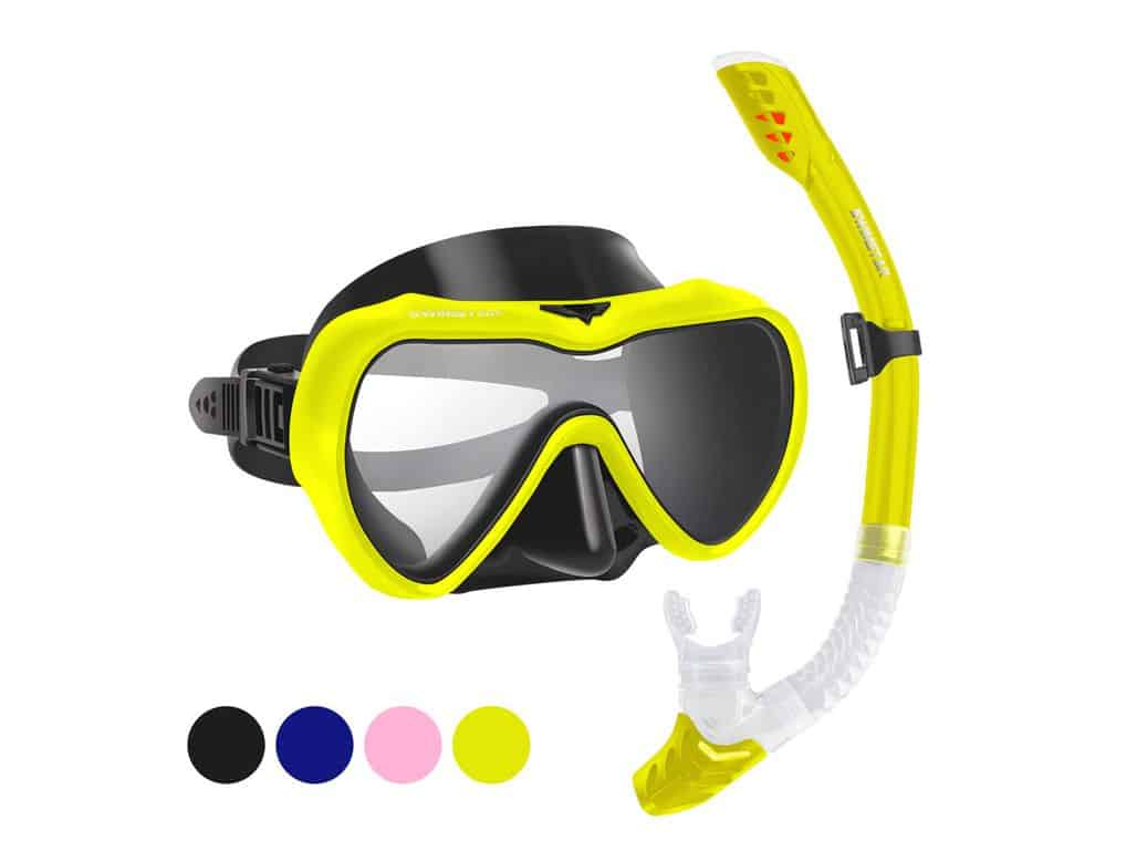 SwimStar Snorkel Set for Women and Men, Anti-Fog Tempered Glass Snorkel Mask for Snorkeling, Swimming and Scuba Diving, Anti Leak Dry Top Snorkel Gear Panoramic Silicone Goggle No Leak