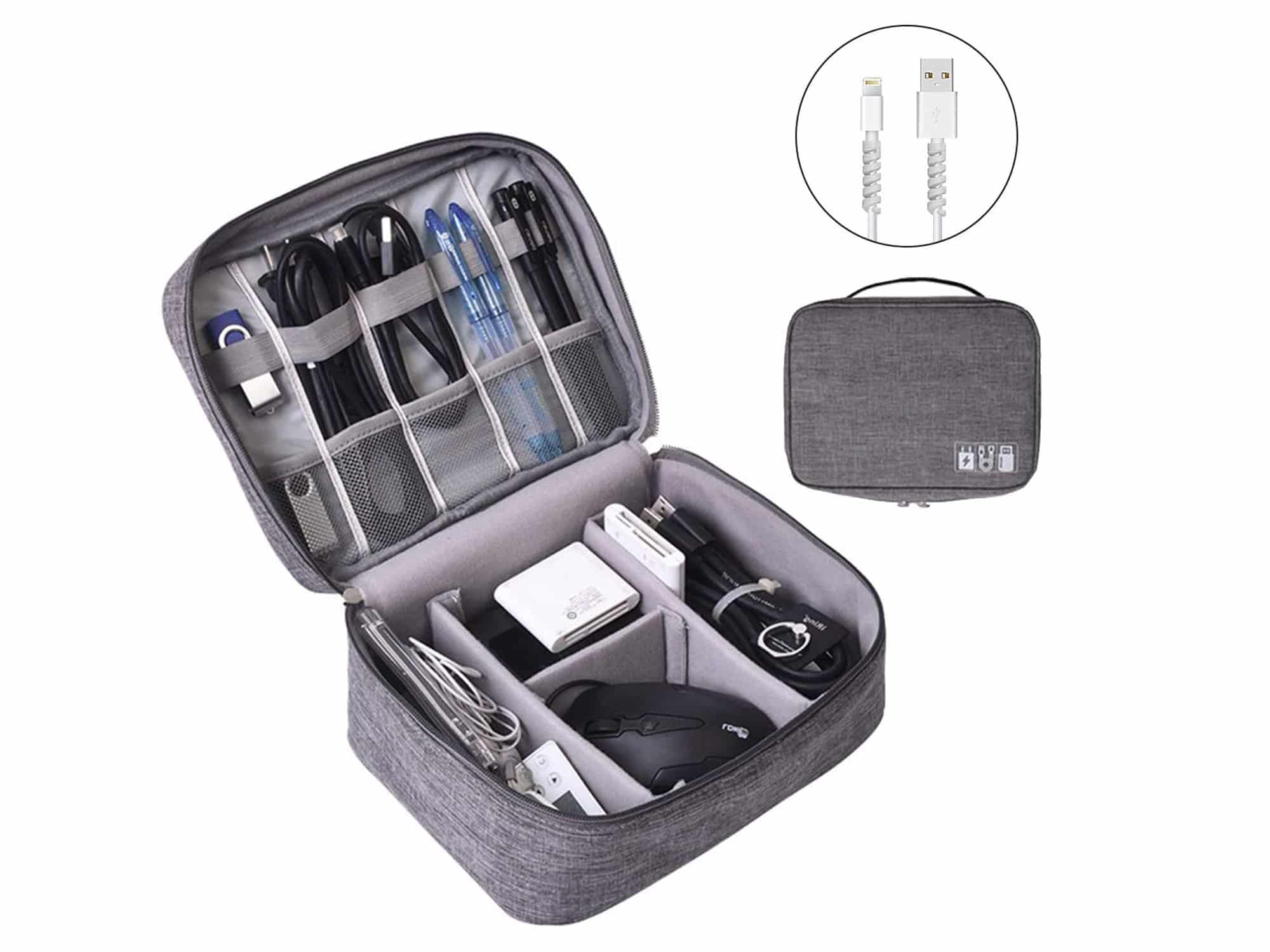 Electronics Organizer, OrgaWise Electronic Accessories Bag Travel Cable Organizer Three-Layer for iPad Mini, Kindle, Hard Drives, Cables, Chargers