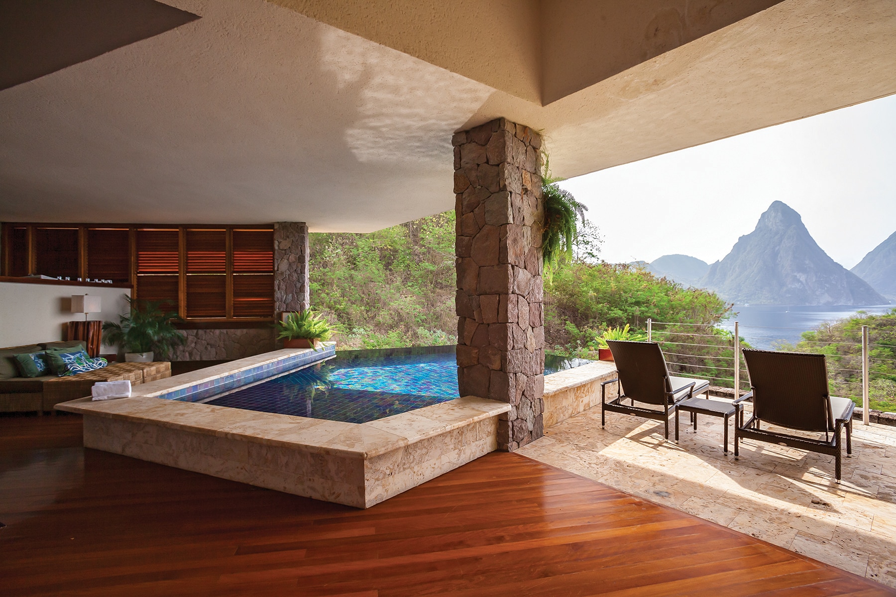 Hotel deck with pool in Saint Lucia