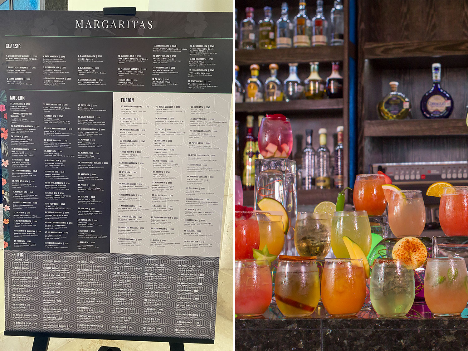 The menu at the JW Marriott showcasing 150 margarita recipes