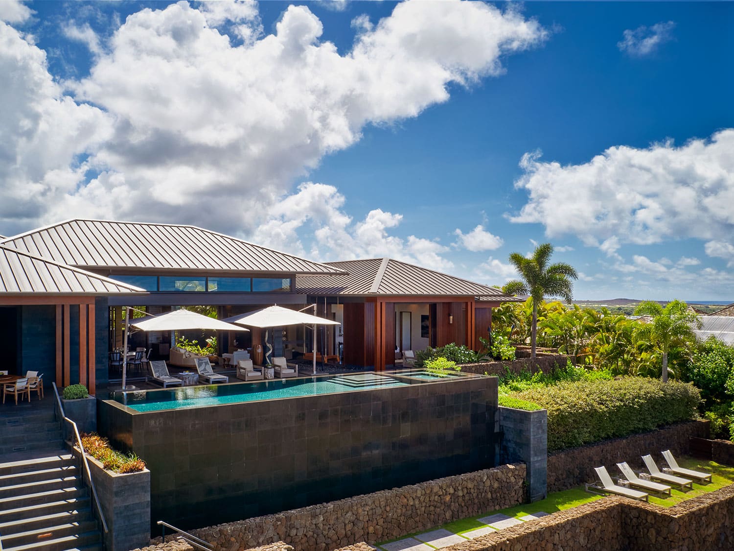 The exterior pool of a Kauai home.
