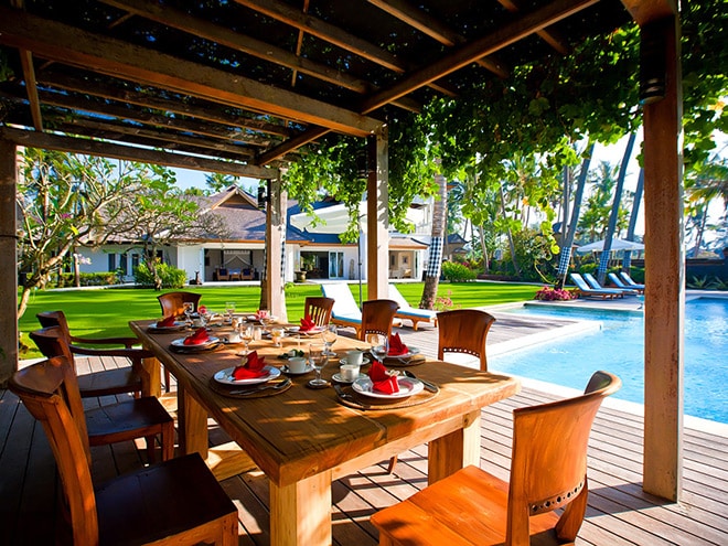 Sunny outdoor dinner setting in Bali
