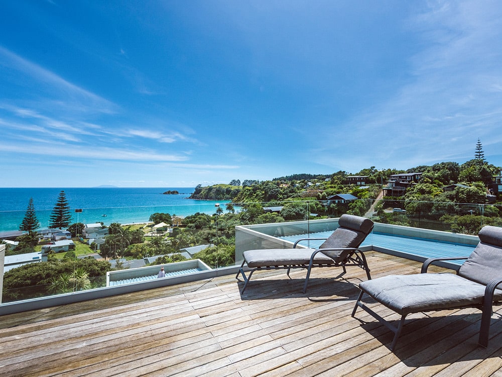 Rooftop terrace overlooking Waiheke Island in New Zealand