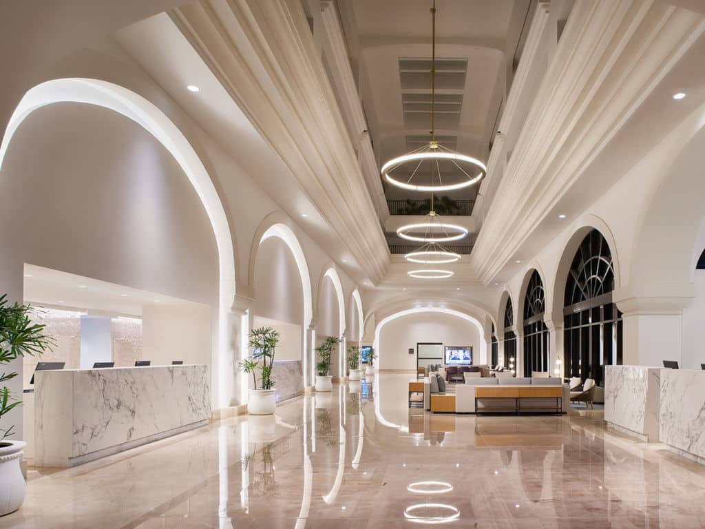The interior hallways of the Marriott Cancun Resort.