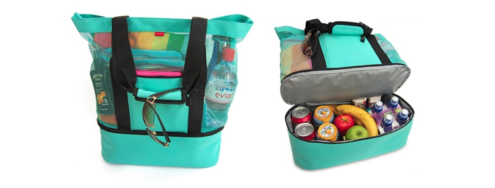 Mesh Beach Tote with Insulated Cooler Compartment