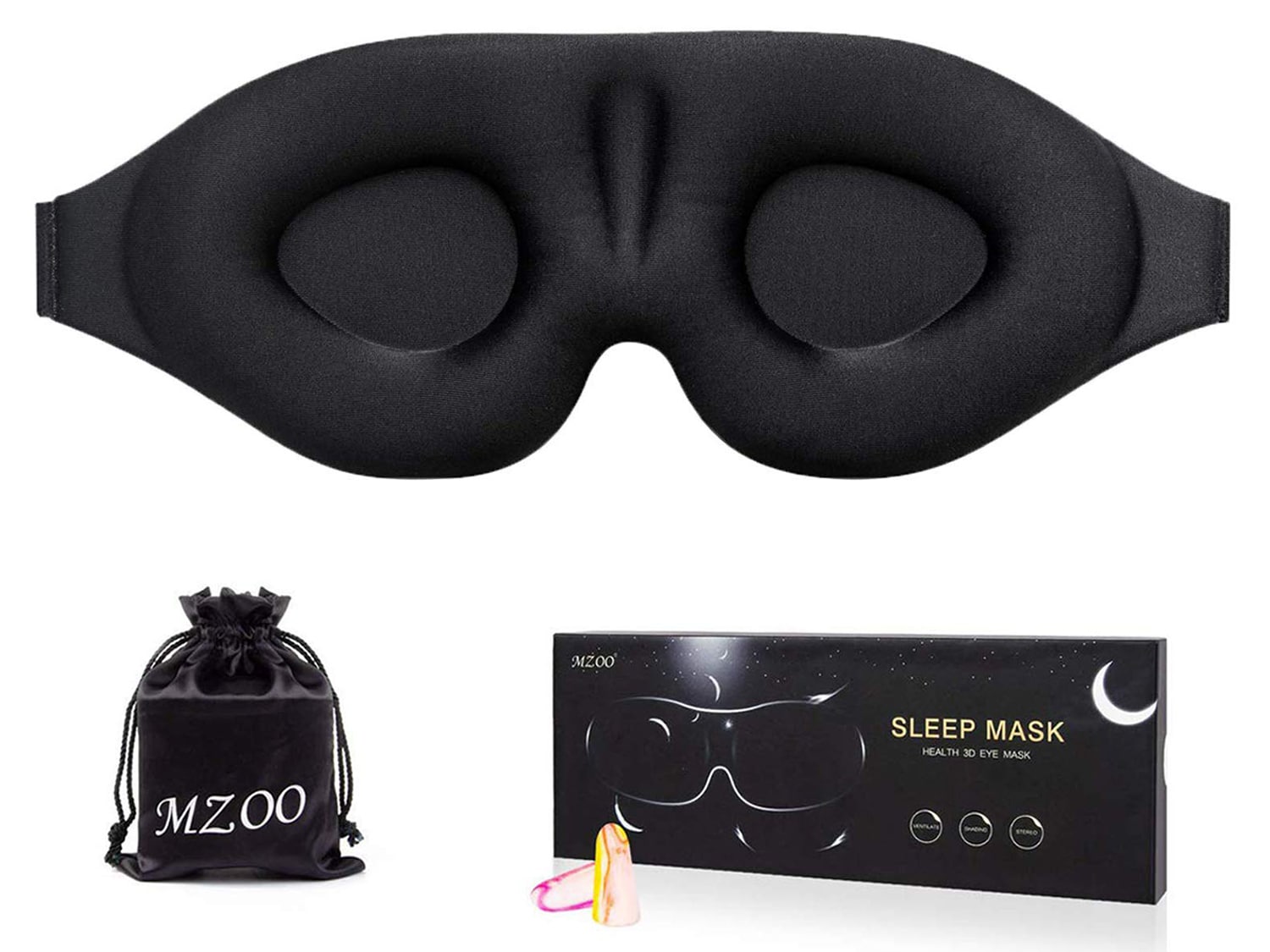 MZOO Sleep Eye Mask for Men Women, 3D Contoured Cup Sleeping Mask & Blindfold, Concave Molded Night Sleep Mask, Block Out Light, Soft Comfort Eye Shade Cover for Travel Yoga Nap, Black