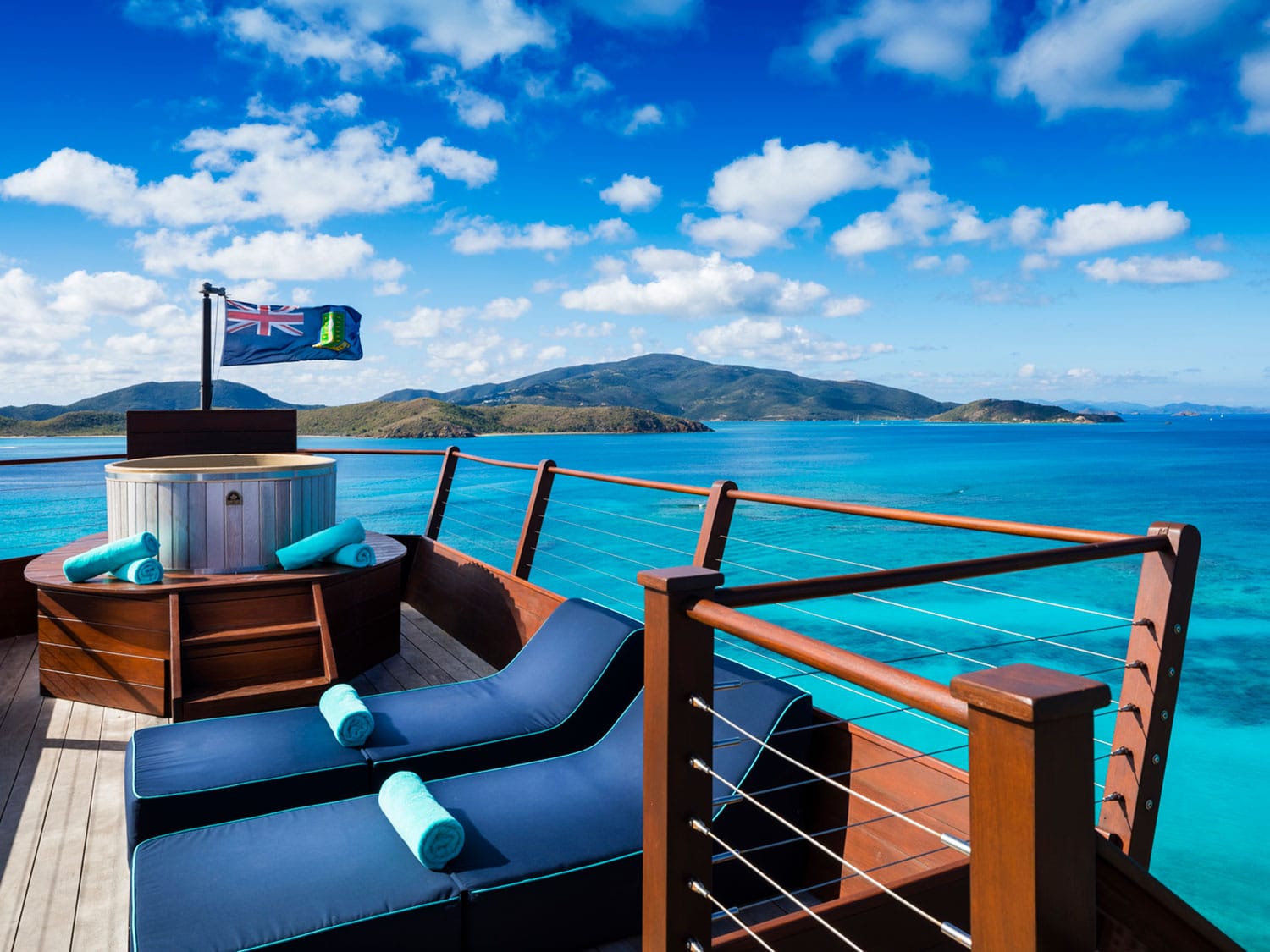 A crow's nest overlooking a beach and ocean on a private island.