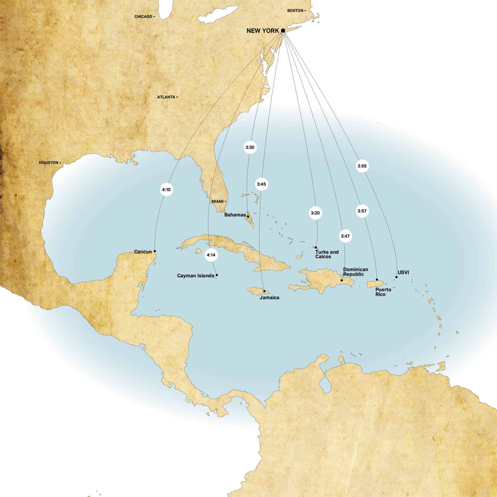 Nonstop Flights from New York to Caribbean | Direct Flights to Caribbean | New York Travel Map 1