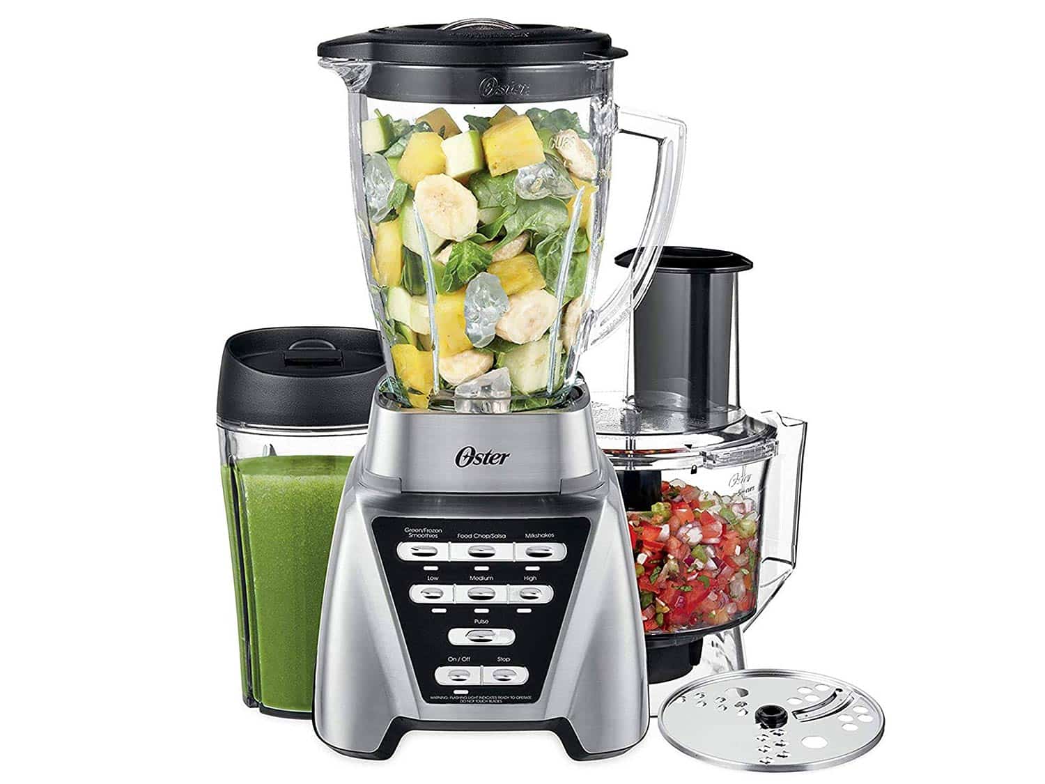Oster Blender | Pro 1200 with Glass Jar, 24-Ounce Smoothie Cup and Food Processor Attachment, Brushed Nickel