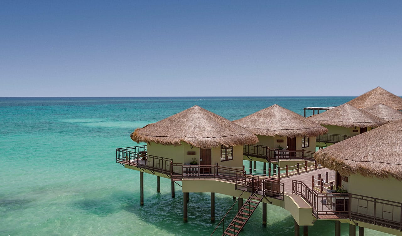 Overwater bungalows in the Mexican Caribbean