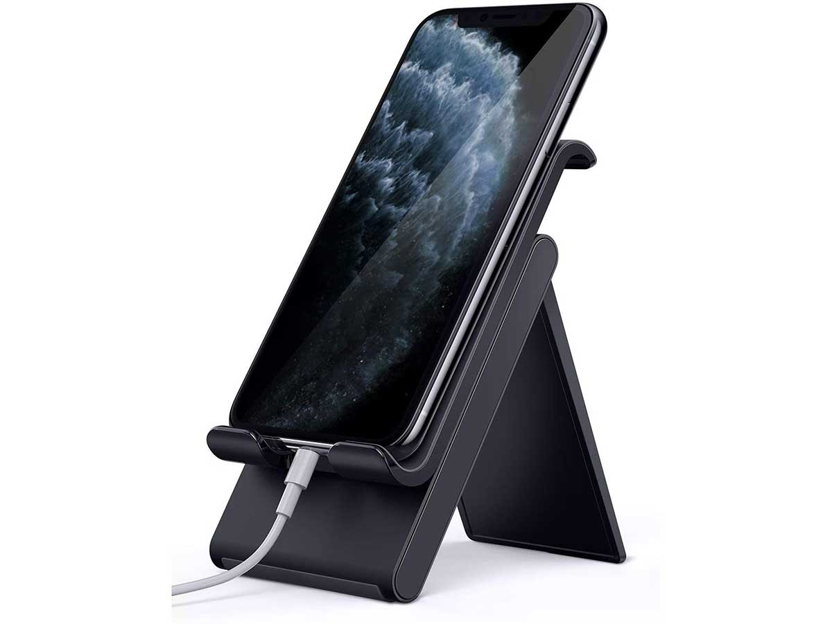 Lamicall Adjustable Cell Phone Stand - Foldable Portable Holder Cradle for Desk, Desktop Charging Dock Compatible with iPhone 11 Pro XS Max XR X 8 7 6S Plus Galaxy S10 S9 S8 Smartphones Black