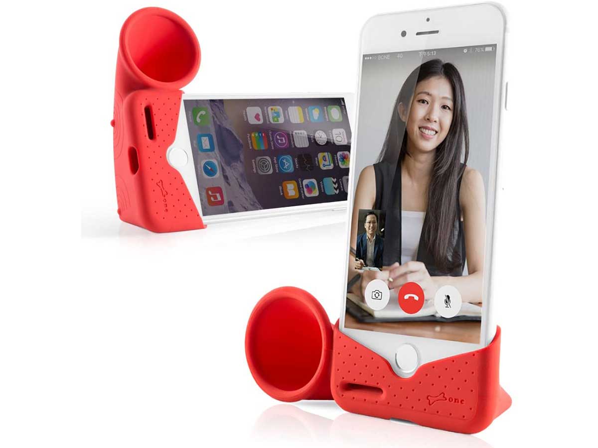 Bone Horn Stand, Acoustic Sound Amplifier Phone Stand Speaker Desktop Dock Cradle for iPhone 12 11 11 Pro Max, XR XS Max, iPhone 8 7 6 6s Plus - Red (Large)