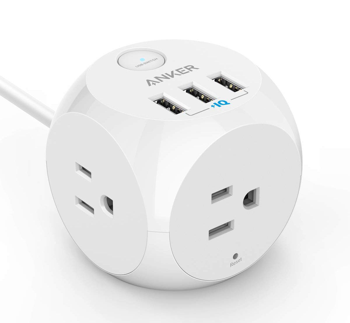 Anker Power Strip with USB, 5 ft Extension Cord, PowerPort Cube USB with 3 Outlets and 3 USB Ports, Portable Design, Overload Protection for iPhone XS/XR, Compact for Travel, Cruise Ship, and Office