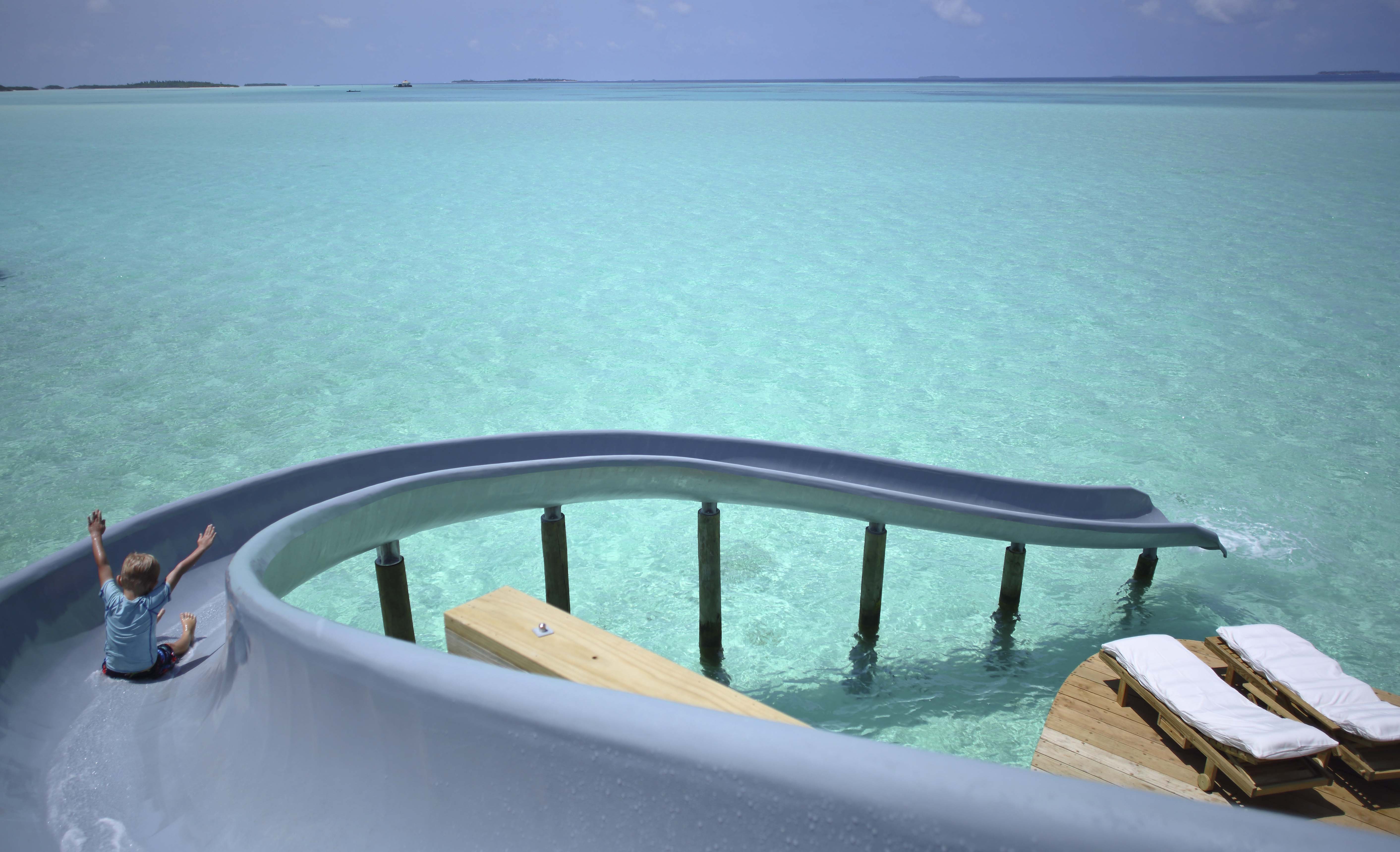 Overwater Bungalows Maldives Islands: Soneva Jani's water slide