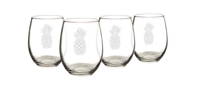 Rum Cocktail | Frozen Drink | Pineapple Stemless Wine Glasses