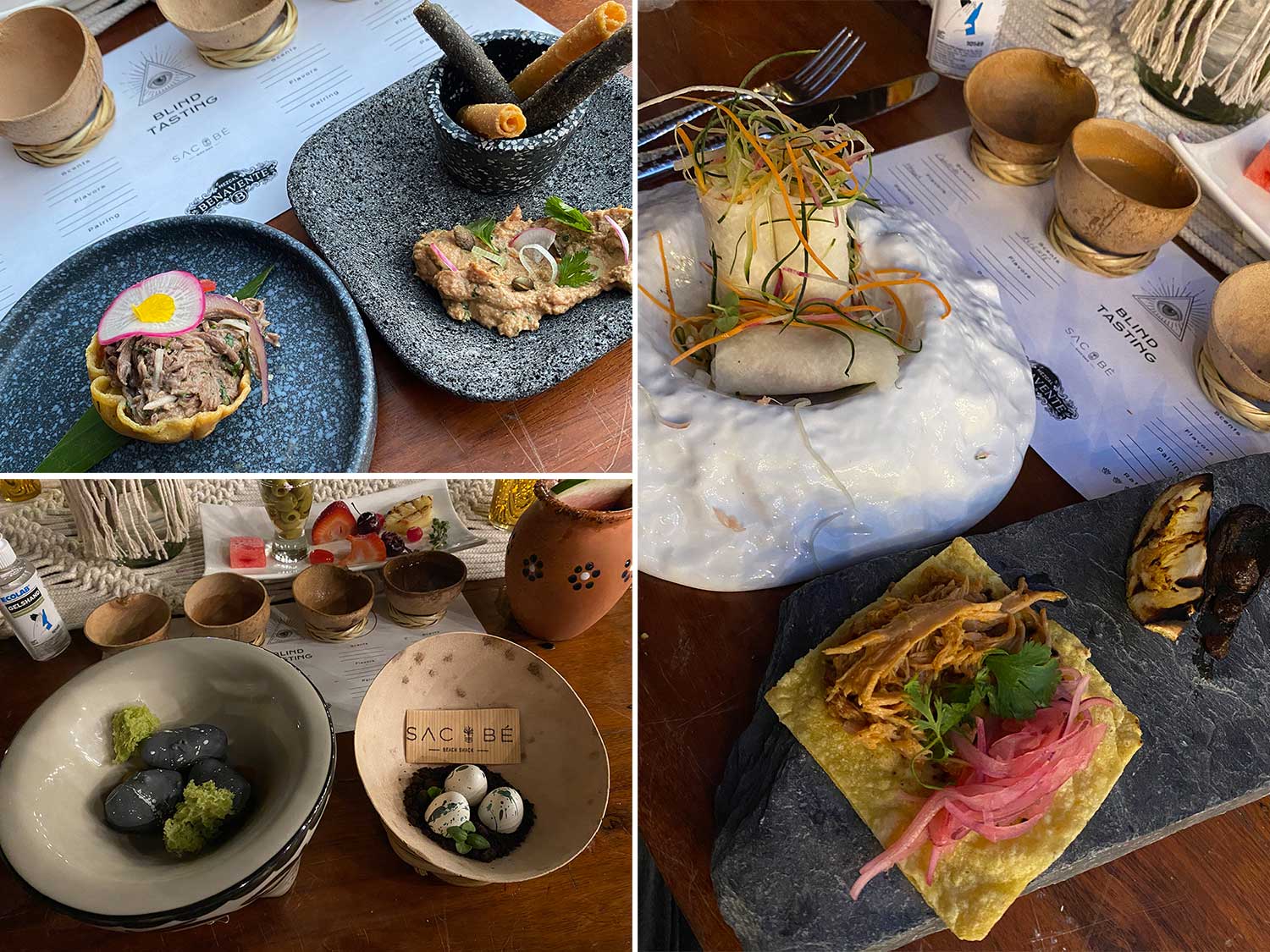 Plates of exotic food at Marriot Cancun Resort.