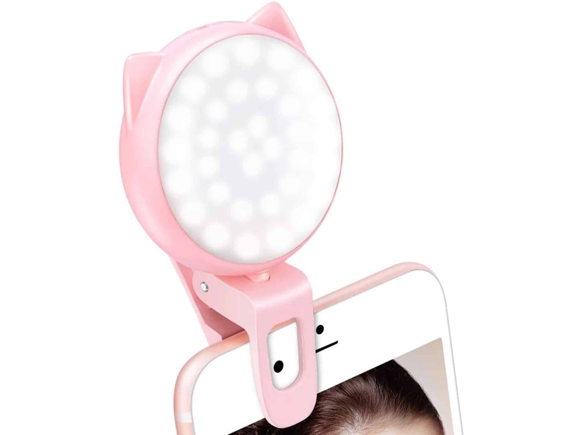 Selfie Ring Light for iPhone, Mini Clip on Fill Light for Camera, Video, Rechargeable 9-Level Adjustable Brightness Circle Light with 32 LED, Max 8 Running Hrs, USB Photo Light for Photography Laptop