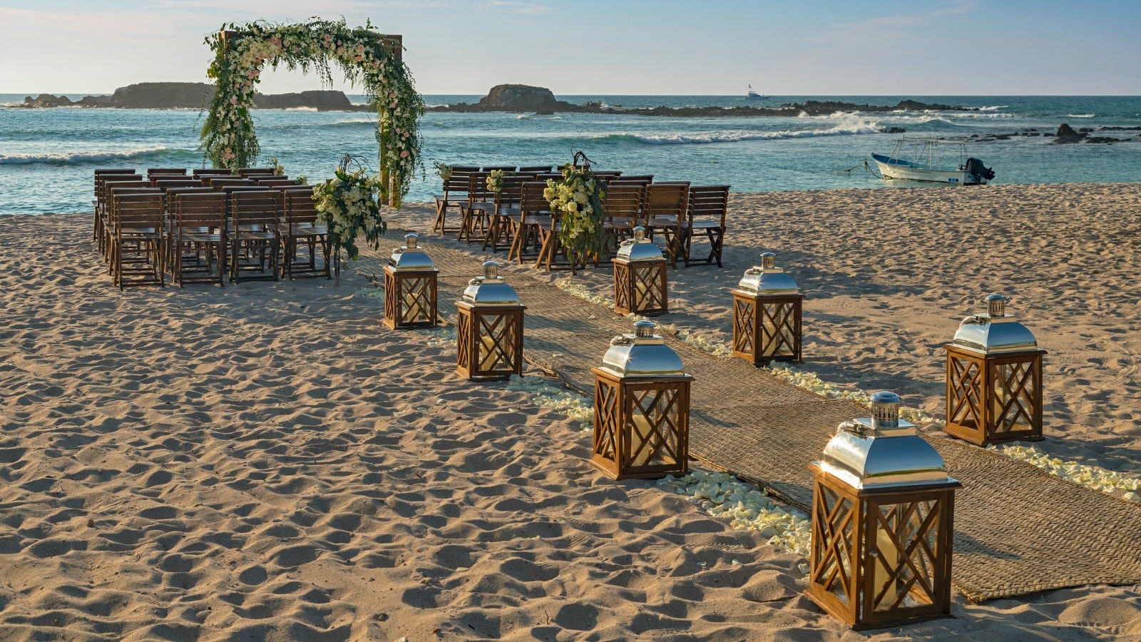 A beach ceremony setup at The St. Regis Punta Mita Resort