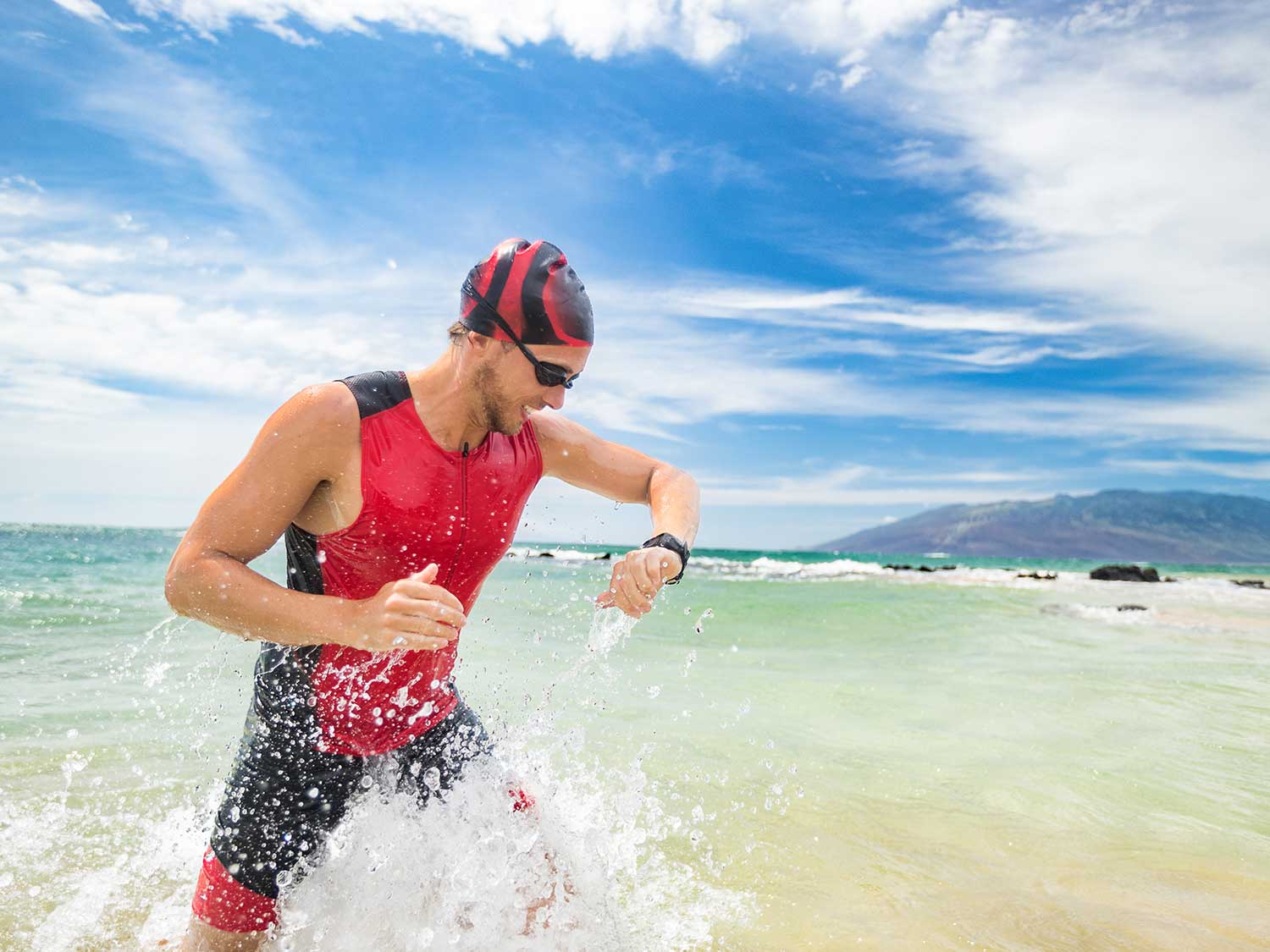 swimmer looking at watch