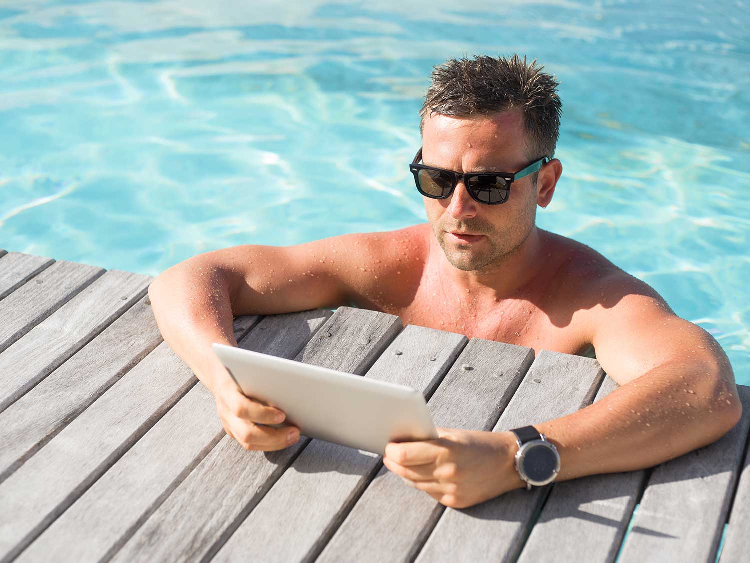 tablet in the pool