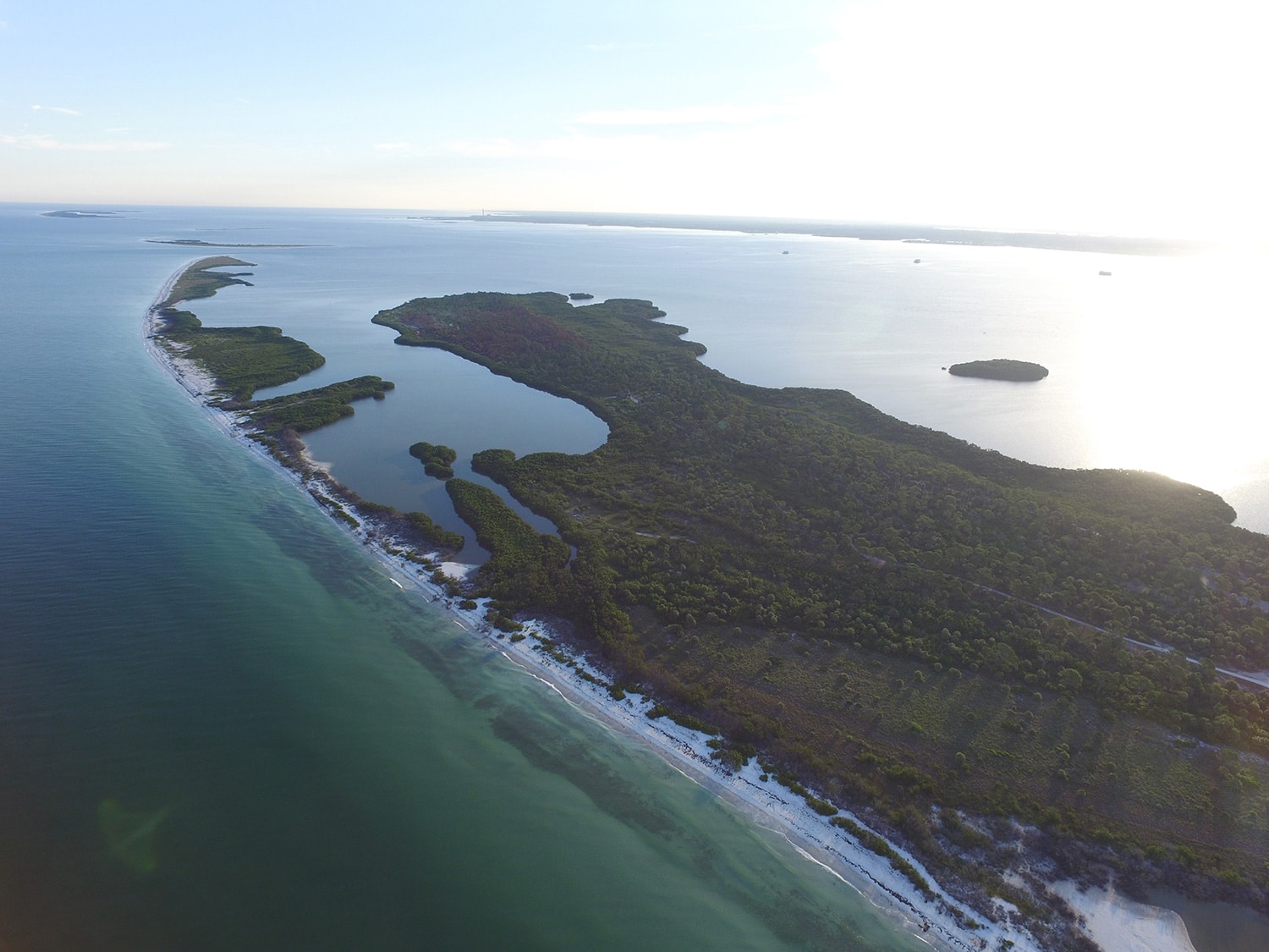 Honeymoon Island State Park beach aerial photo.