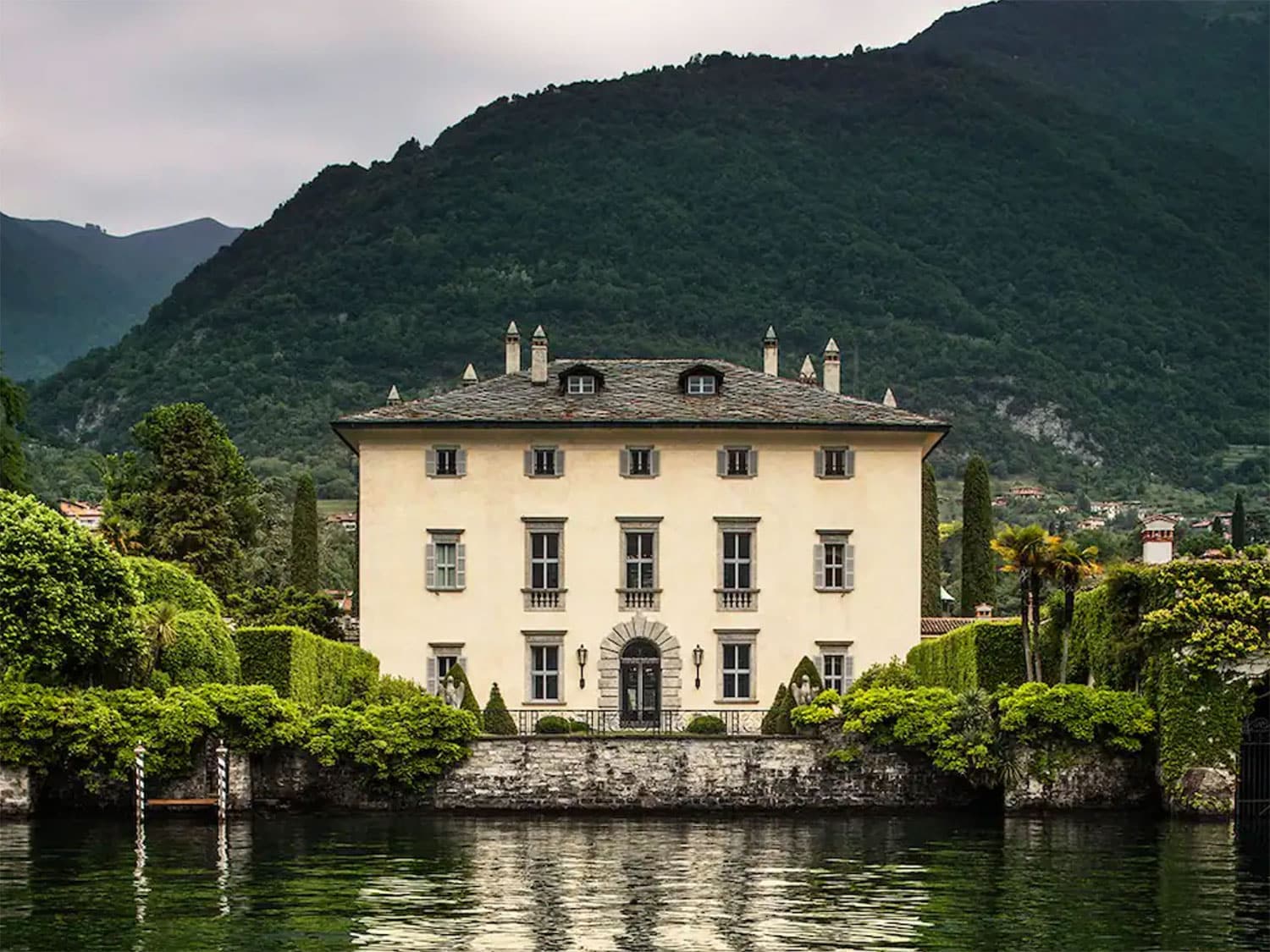 Villa Balbiano, the house of Gucci home. Mountain hills in the horizon.