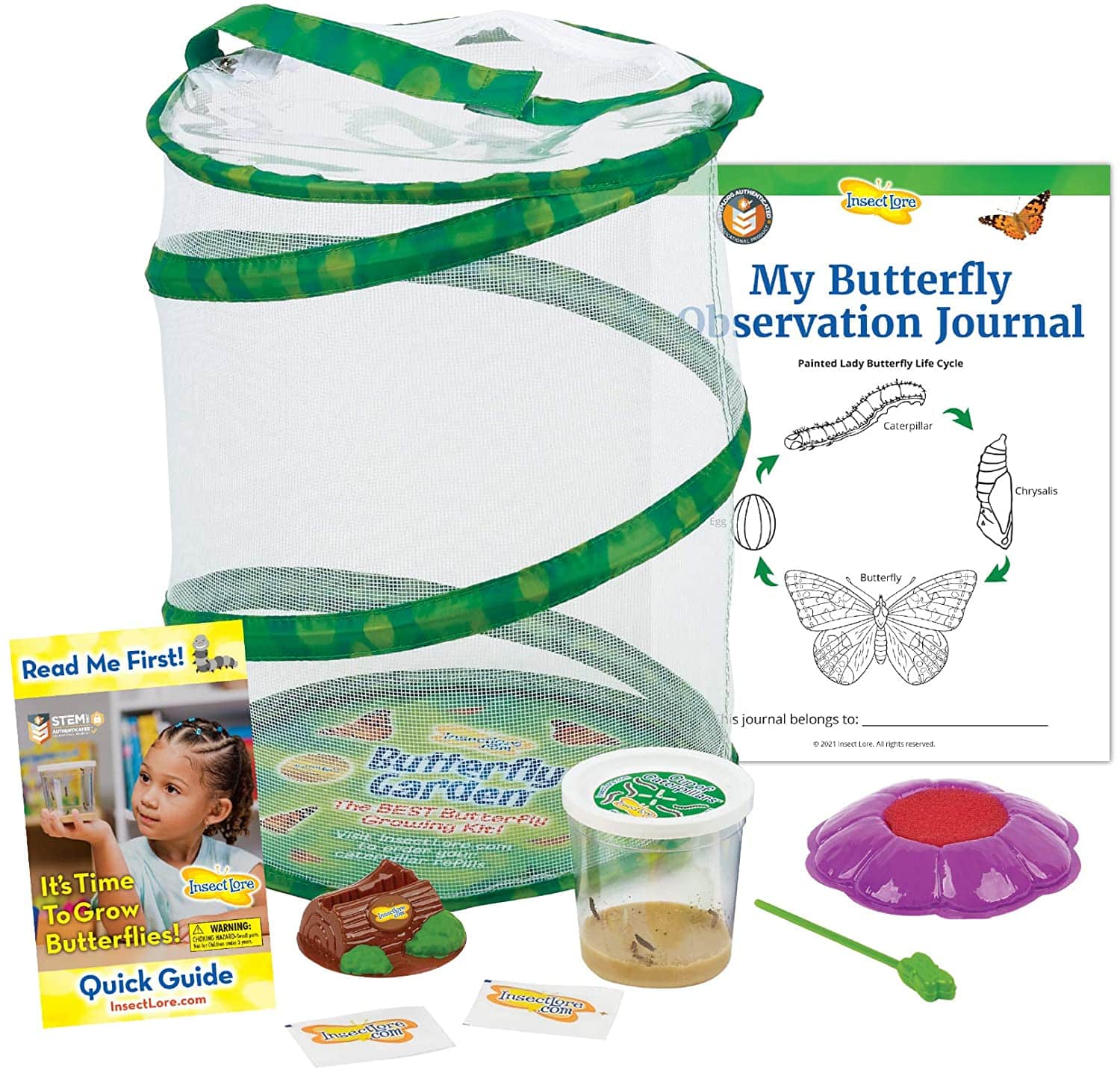 Insect Lore Butterfly Garden: Original Habitat and Live Cup of Caterpillars with STEM Butterfly Journal – Life Science & STEM Education – Butterfly Kit