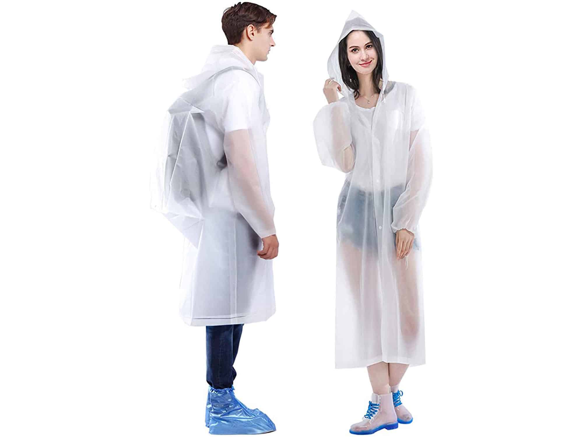 HLKZONE Raincoat, [2 Pack] Portable EVA Rain Coats Reusable Rain Poncho with Hood and Elastic Cuff Sleeves, White