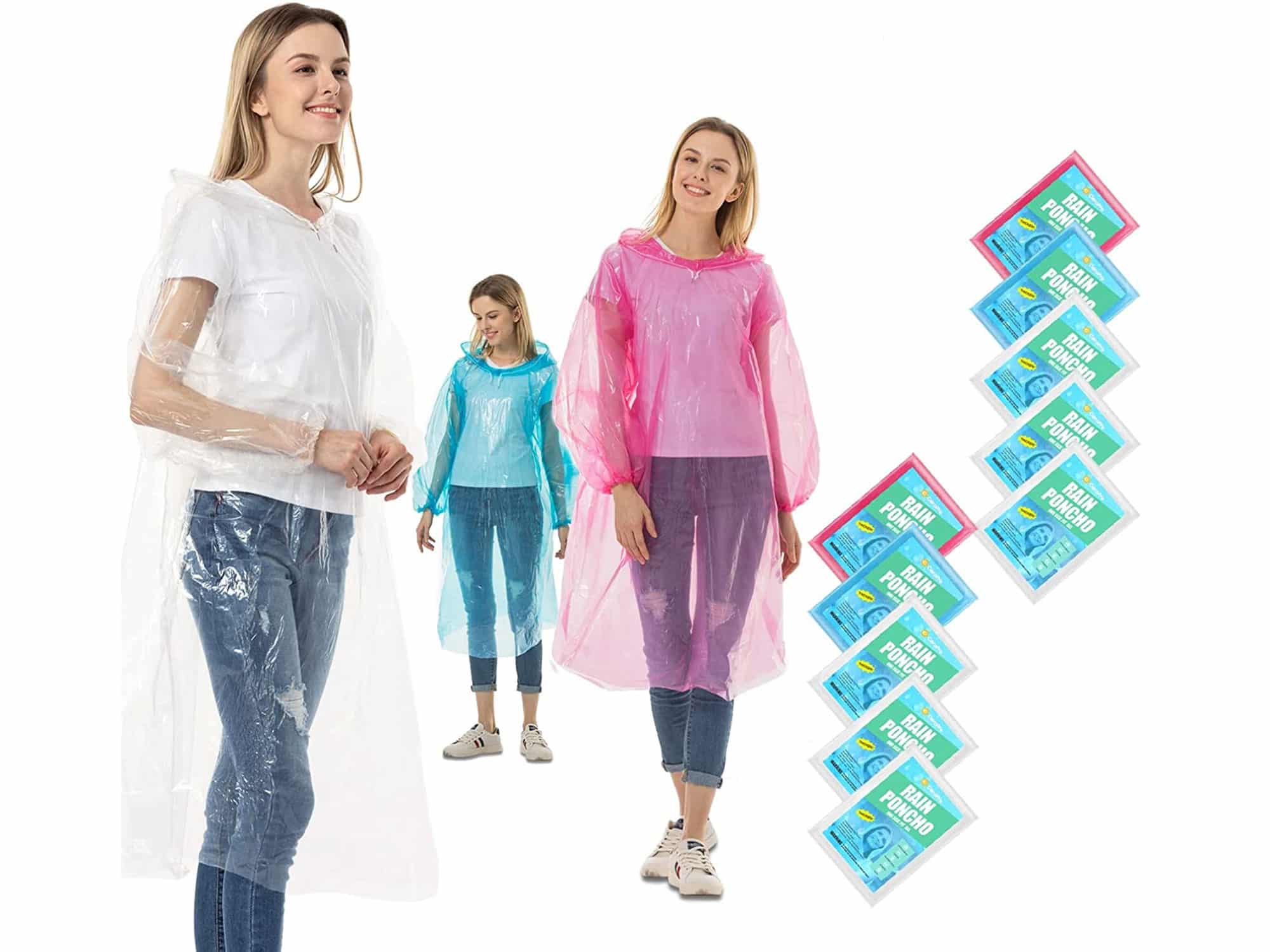 Rain Ponchos for Adults Disposable 5-10 Pack Plastic Raincoat for Men Women