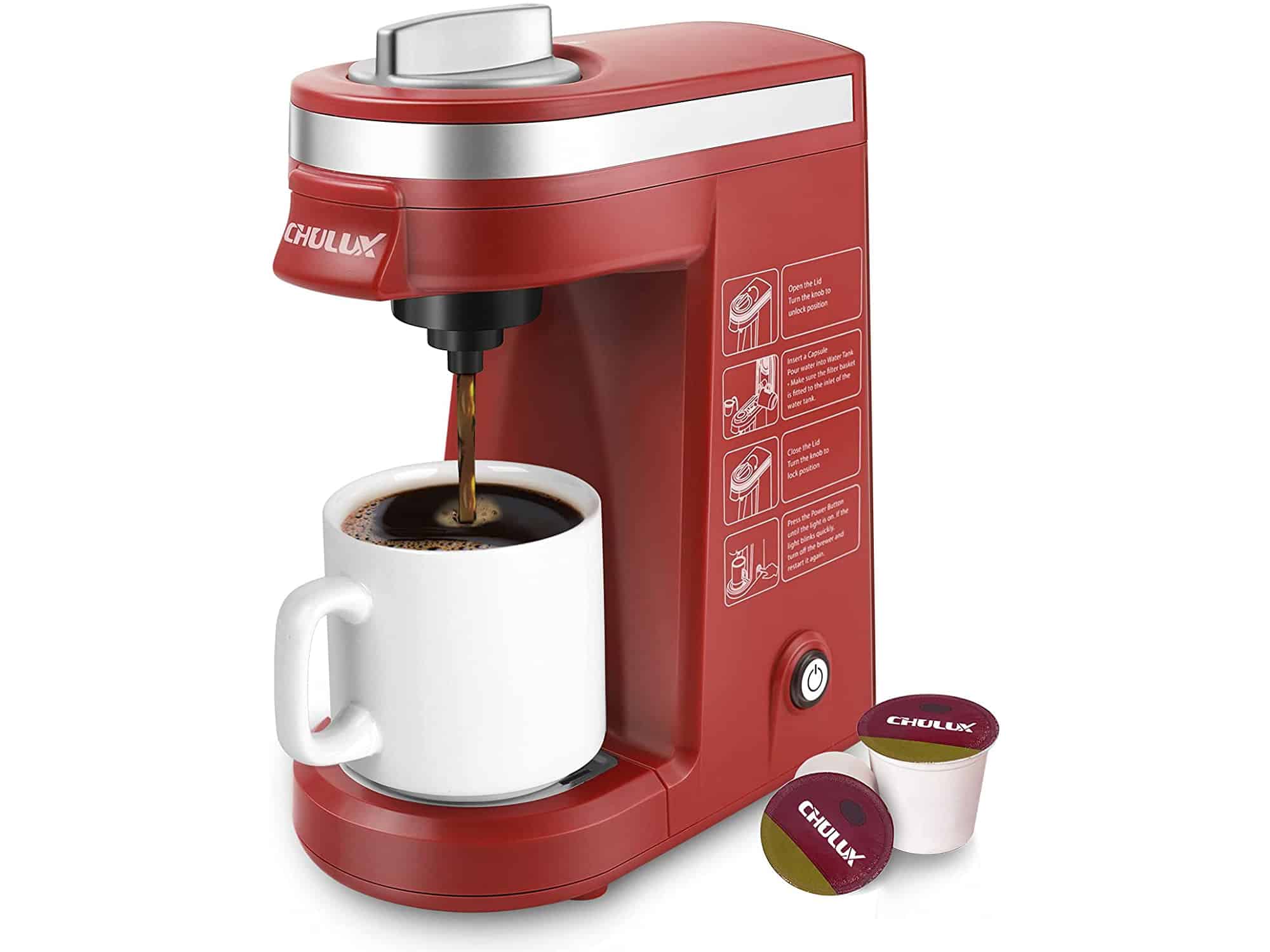 CHULUX Single Cup Coffee Maker Travel Coffee Brewer, Red