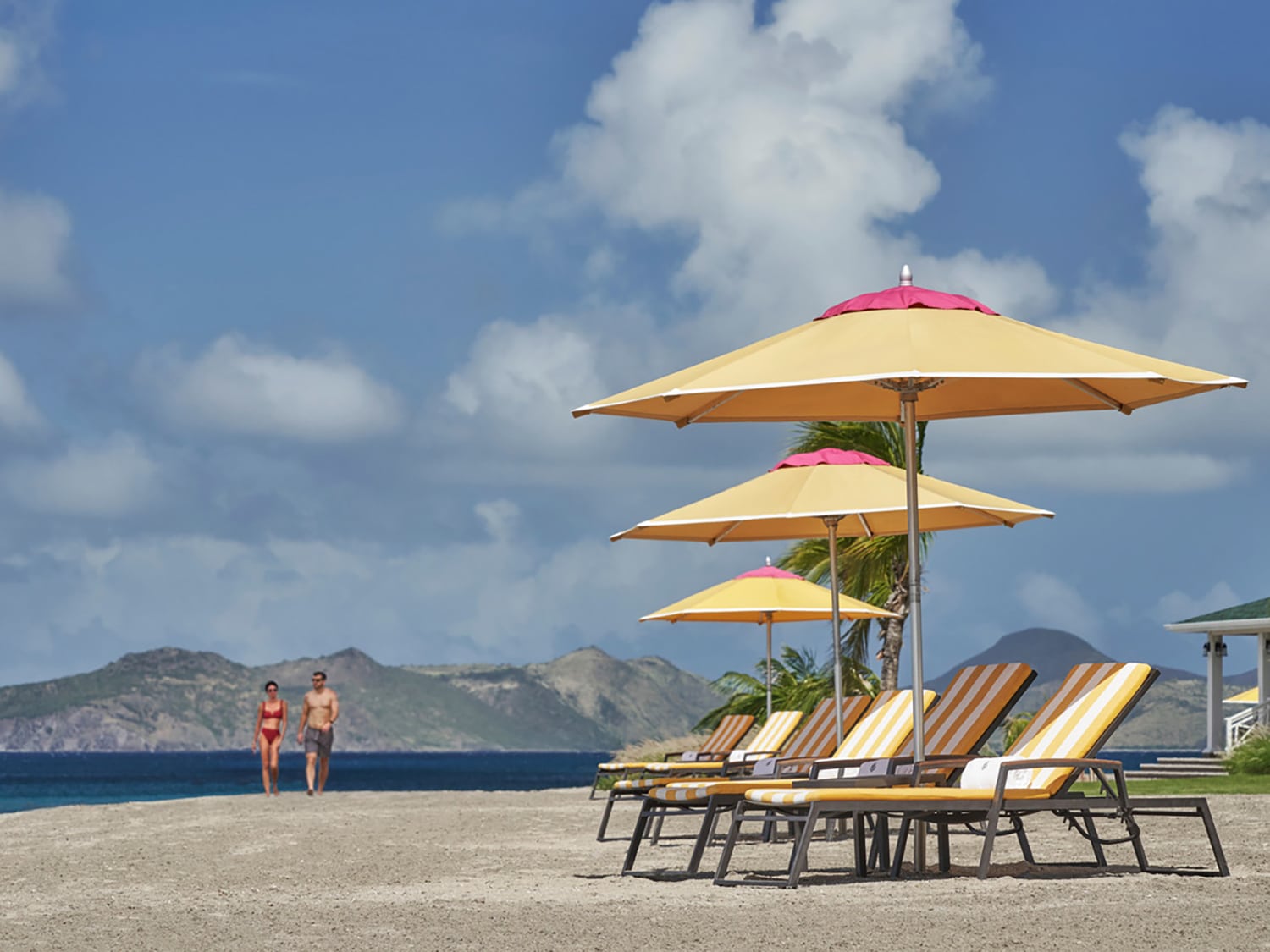 Nevis Four Seasons Beach umbrellas.
