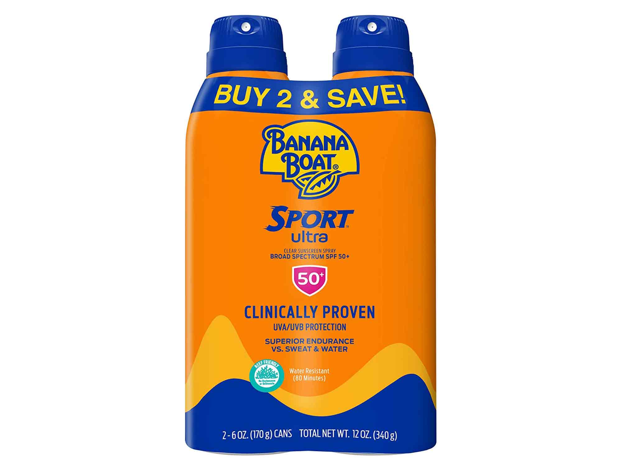 Banana Boat Sport Ultra Sunscreen Spray, Broad Spectrum, SPF 50, 6oz.—Twin Pack