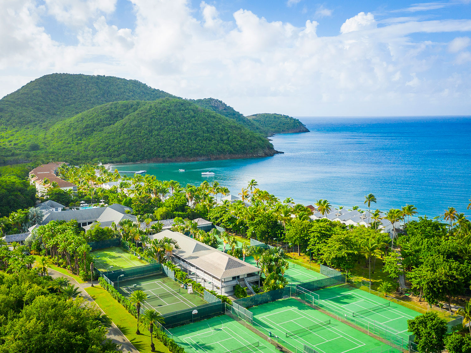 The tennis courts of Carlisle Bay in Antigua.