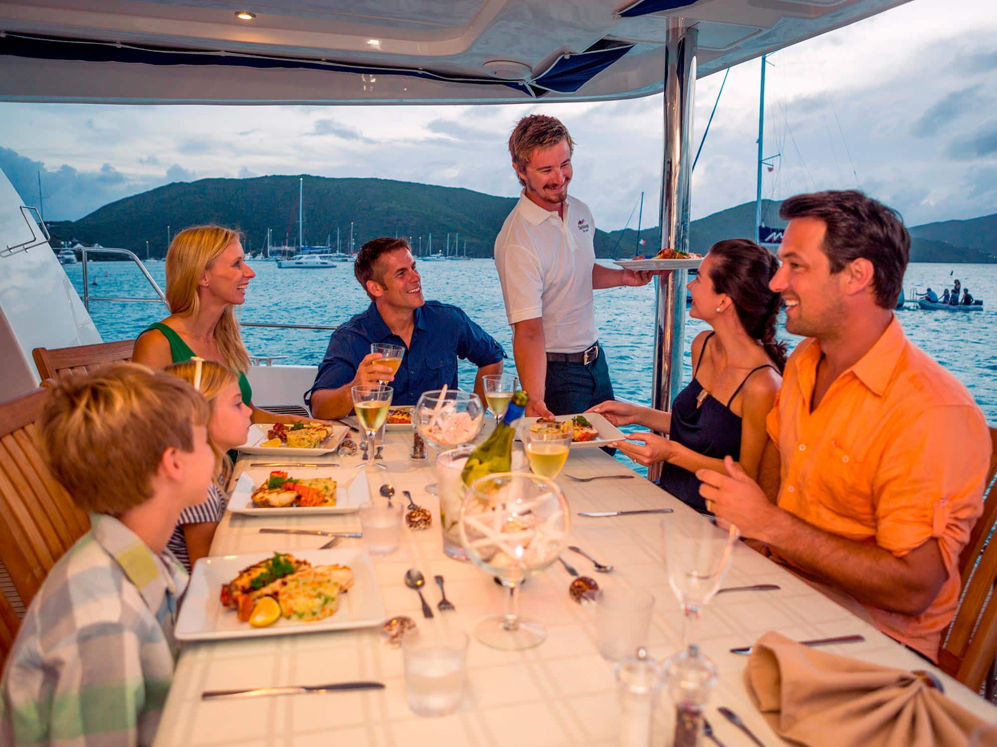 Dining on a charter yacht