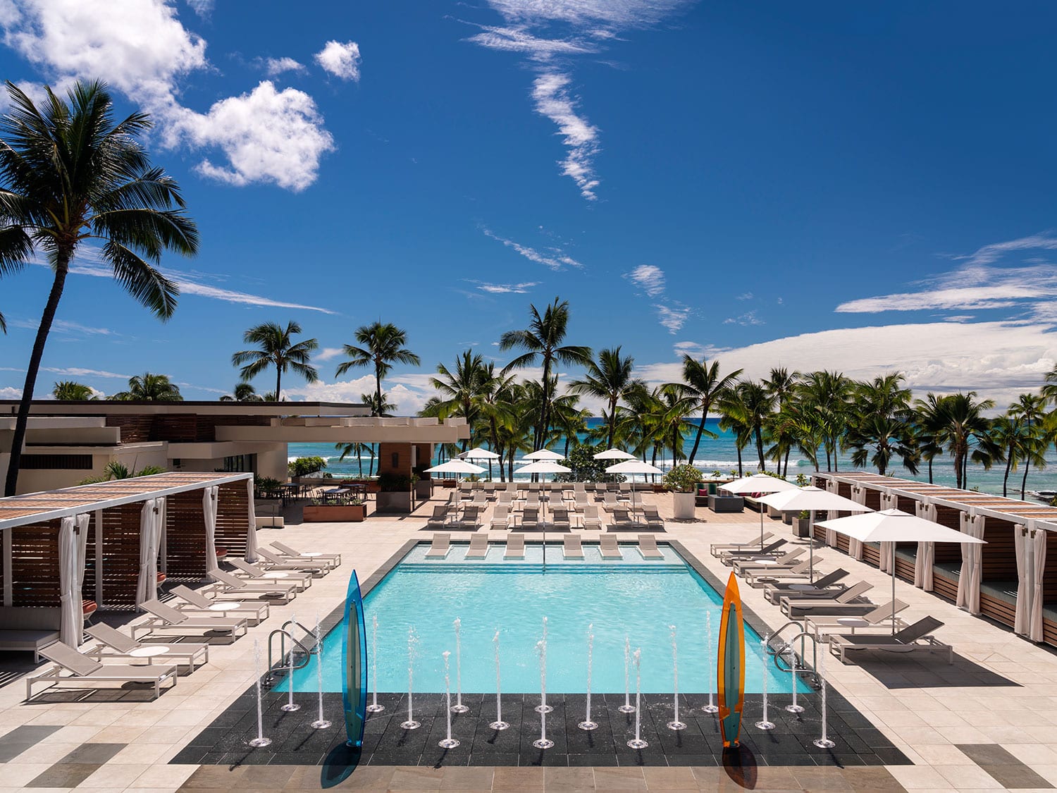 A view of the pool at Waikiki Beach Marriott Resort and Spa in Honolulu, Hawaii.