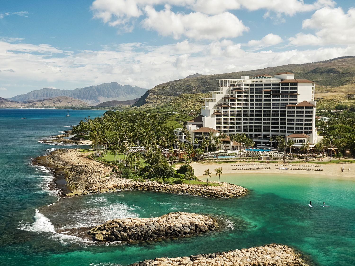 Aerial view of The Four Seasons Resort at Ko Olina on the Hawaiian island of Oahu.