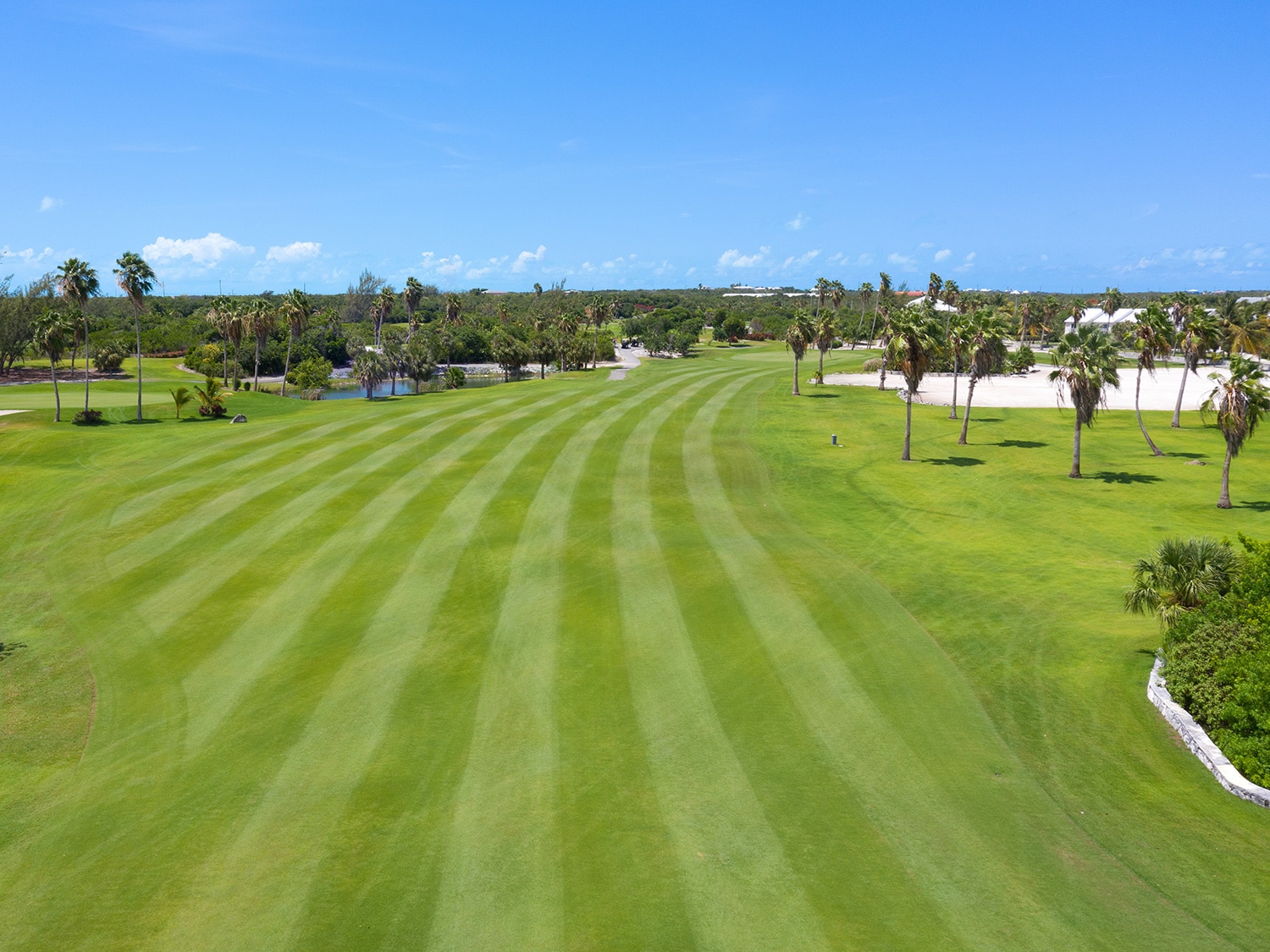 An aerial view of the fairway on Hole 10 at Royal Turks and Caicos Golf Club.