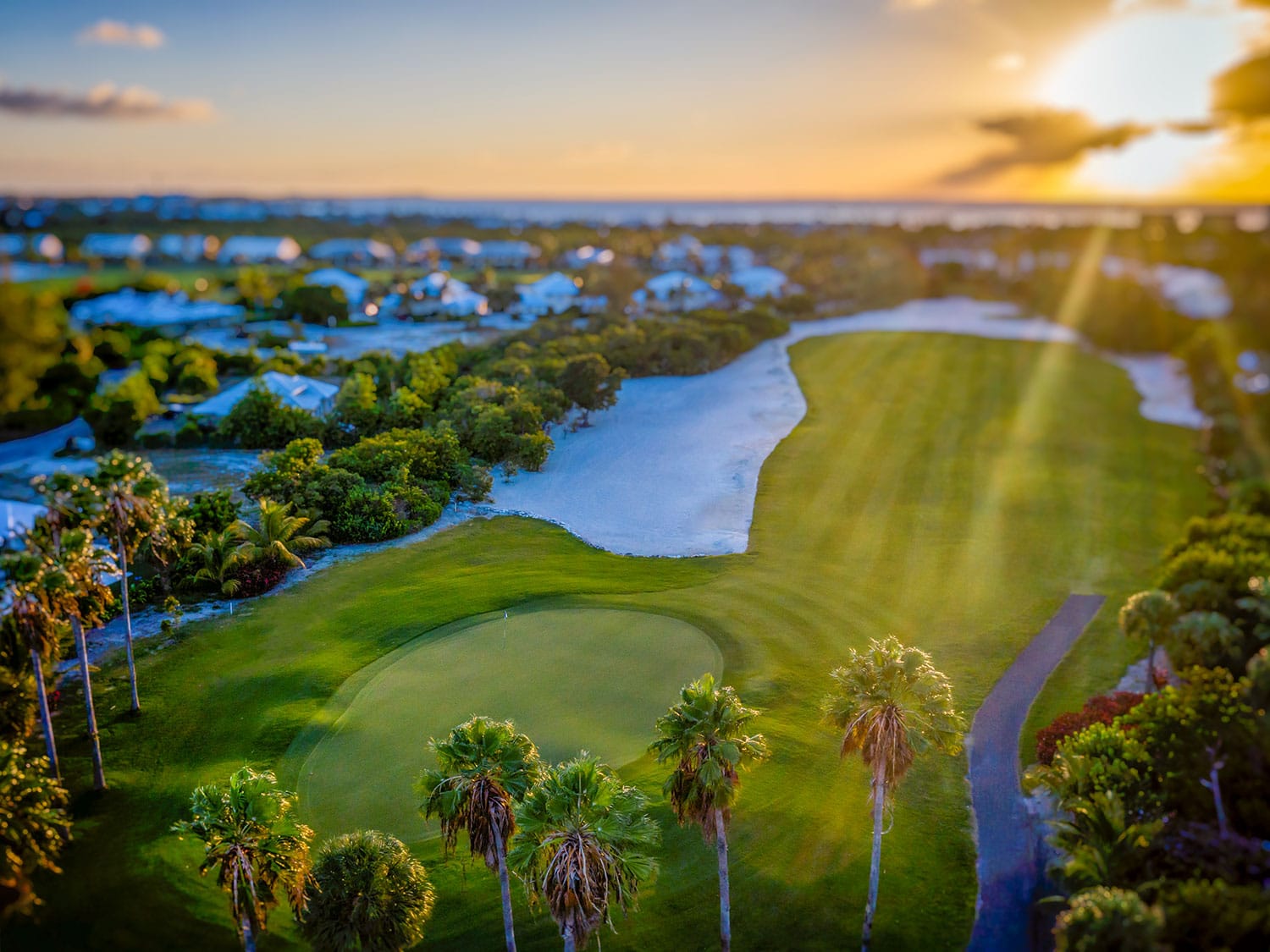An aerial view of the first hole at Royal Turks and Caicos Golf Club on the island of Providenciales.