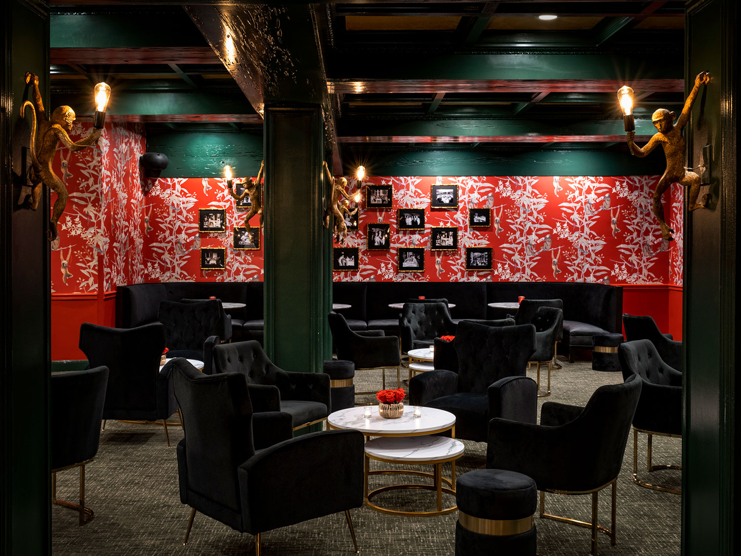 The unique red and black interior of MB Supper Club at The Boca Raton